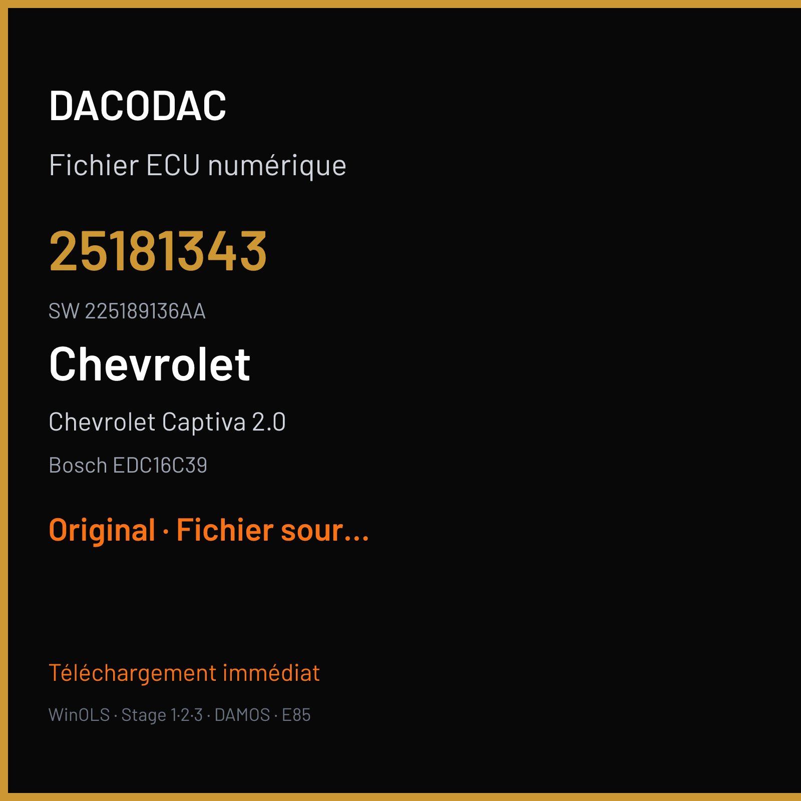 Chevrolet Captiva 2.0 150 ch (2010) — Bosch EDC16C39 — 25181343 · 225189136AA · AA25189136 — Original