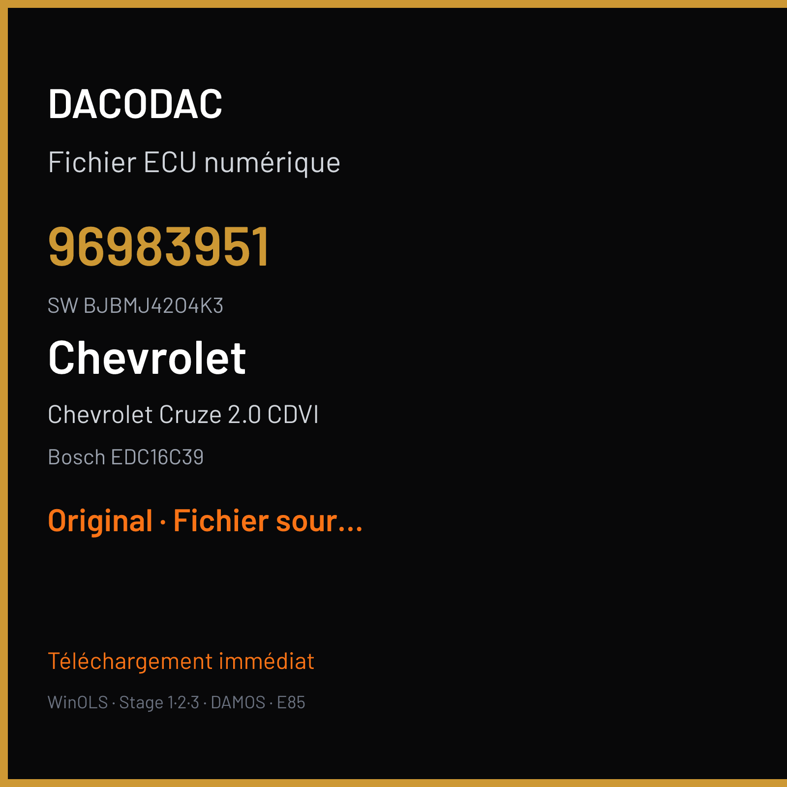 Chevrolet Cruze 2.0 CDVI 150 ch (2009) — Bosch EDC16C39 — 96983951 · BJBMJ42O4K3 · BBR2016 — Original