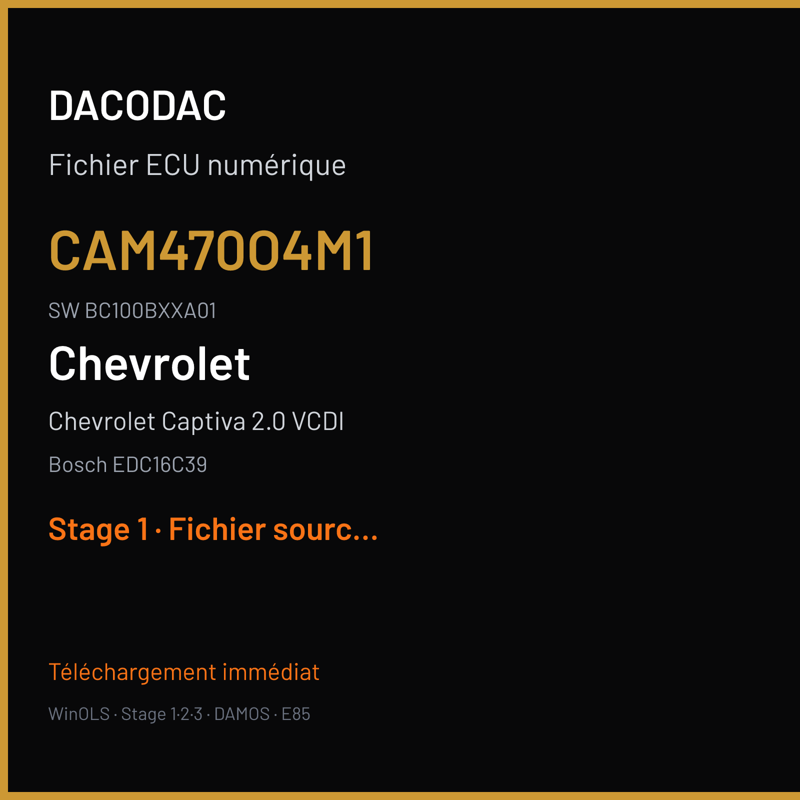 Chevrolet Captiva 2.0 VCDI 150 ch (2010) — Bosch EDC16C39 — CAM470O4M1 · BC100BXXA01 — Stage 1