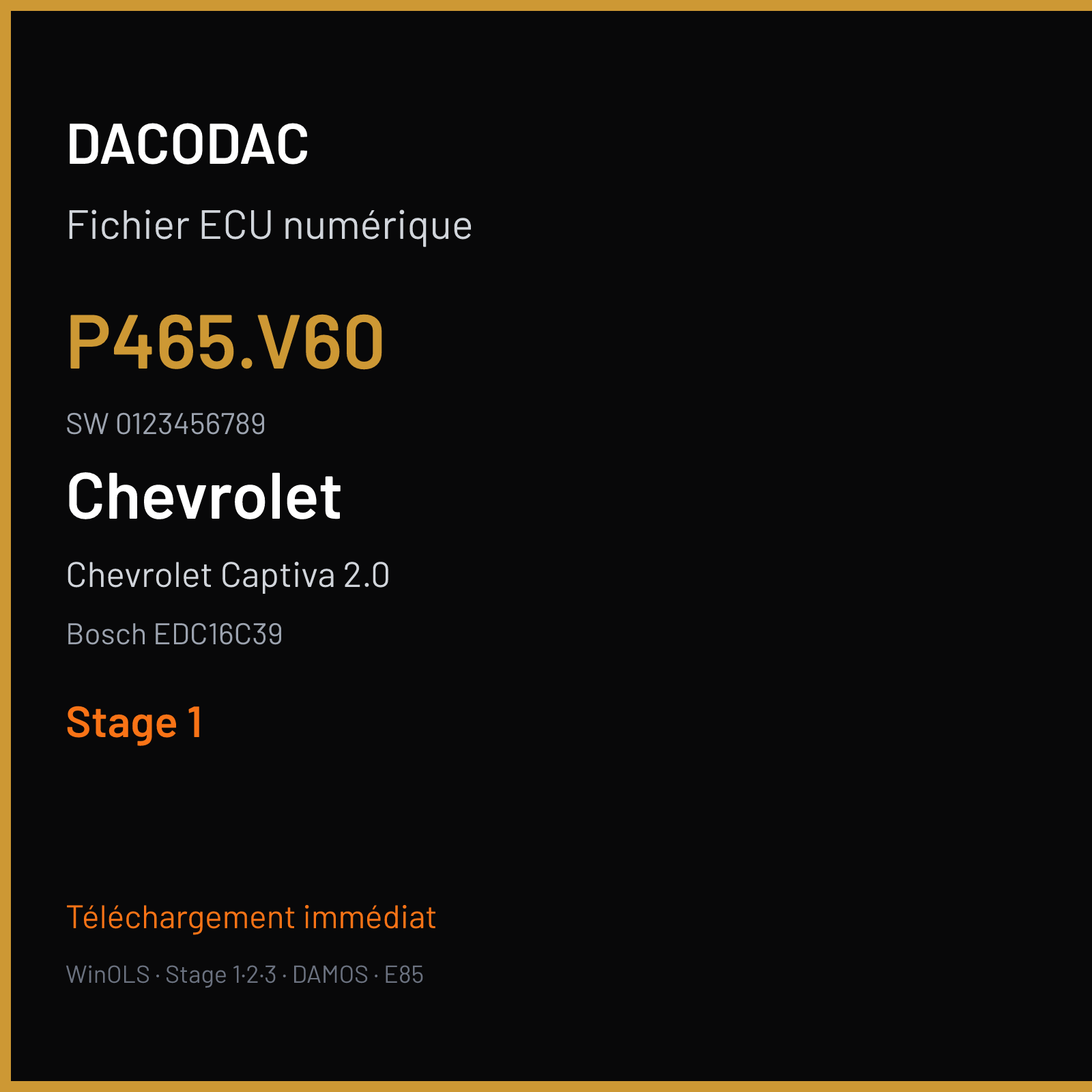 Chevrolet Captiva 2.0 150 ch — Bosch EDC16C39 — P465.V60 · 0123456789 — Stage 1