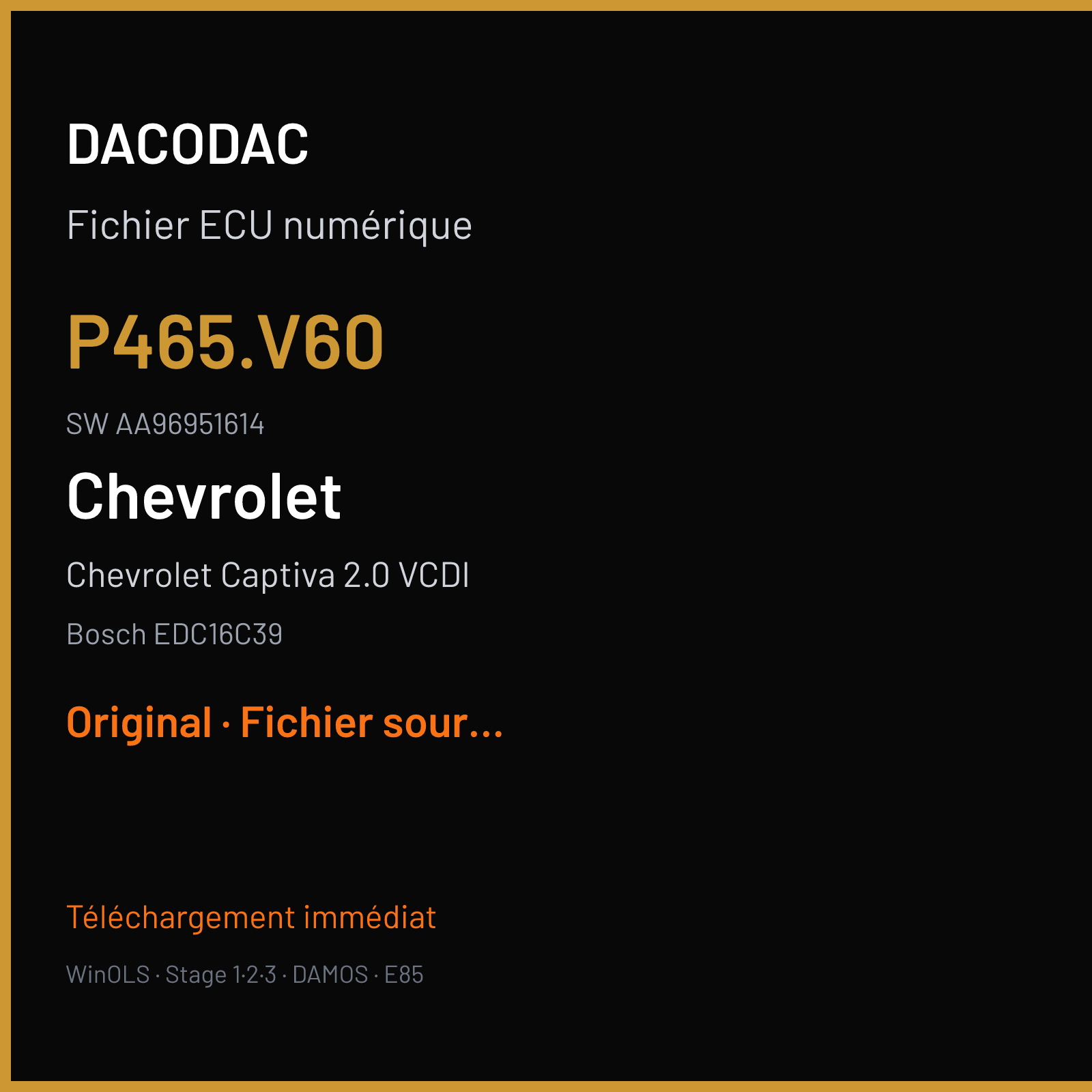 Chevrolet Captiva 2.0 VCDI (2007) — Bosch EDC16C39 — P465.V60 · AA96951614 — Original