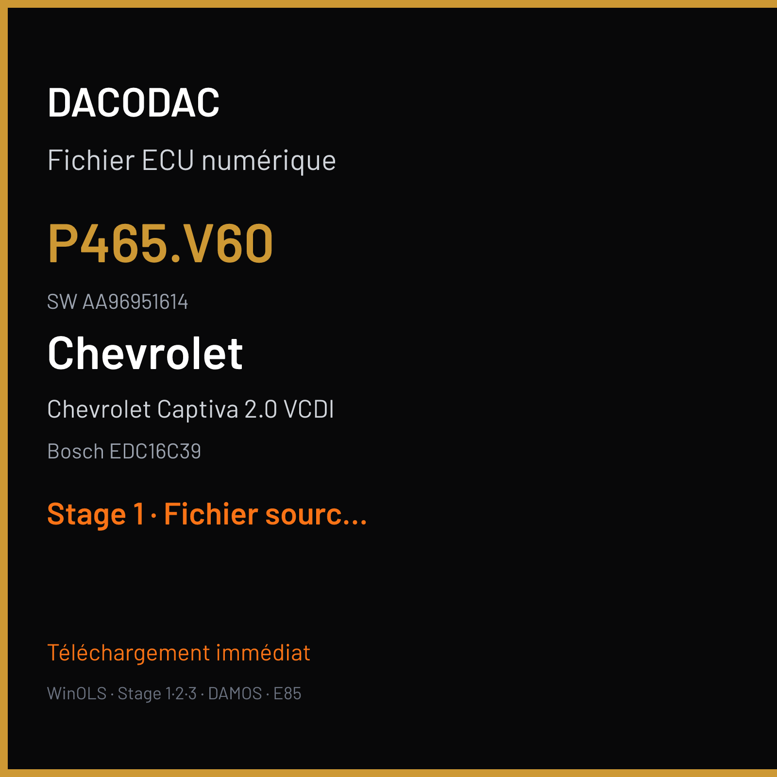 Chevrolet Captiva 2.0 VCDI (2007) — Bosch EDC16C39 — P465.V60 · AA96951614 — Stage 1