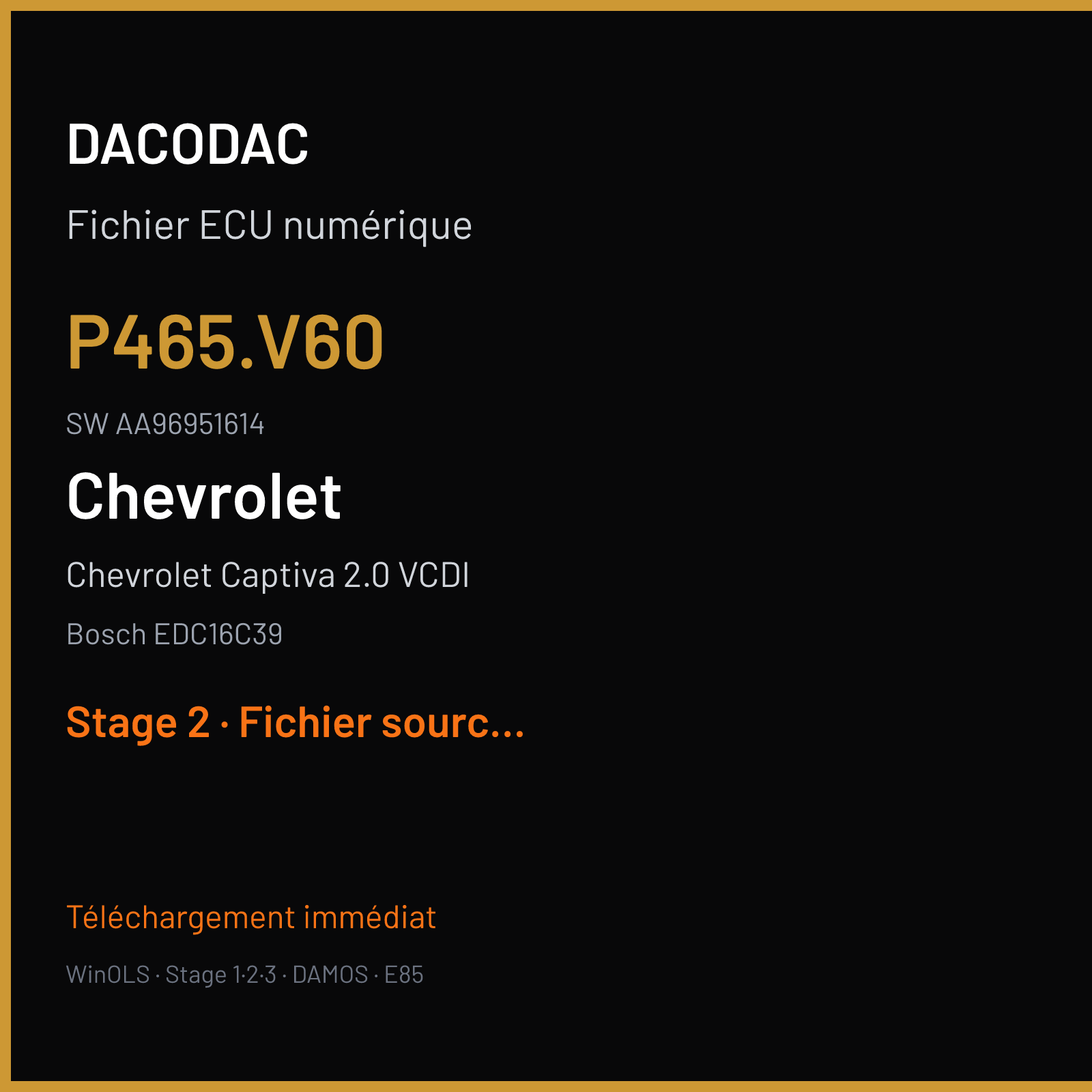 Chevrolet Captiva 2.0 VCDI (2007) — Bosch EDC16C39 — P465.V60 · AA96951614 — Stage 2