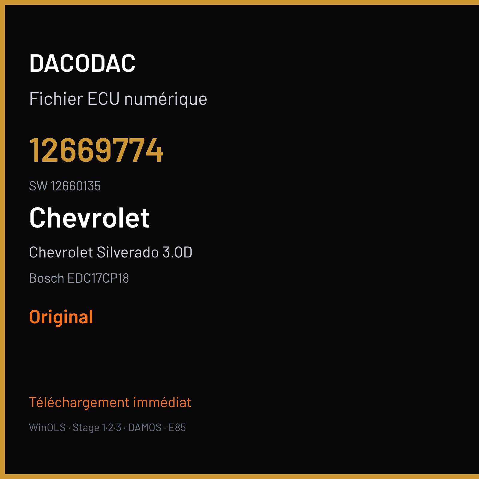 Chevrolet Silverado 3.0D 403 ch (2016) — Bosch EDC17CP18 — 12669774 · 12660135 · 12664192 510189 — Original