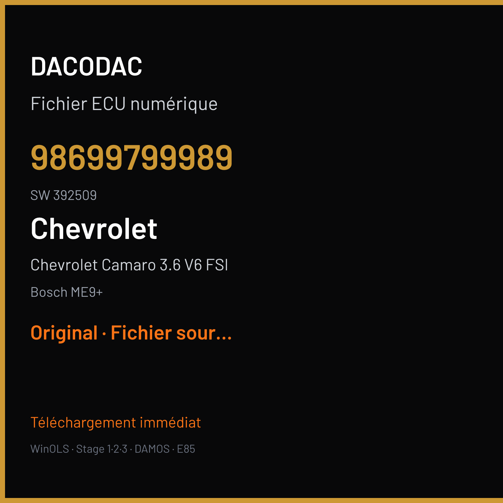 Chevrolet Camaro 3.6 V6 FSI (2009) — Bosch ME9+ — 98699799989 · 392509 — Original