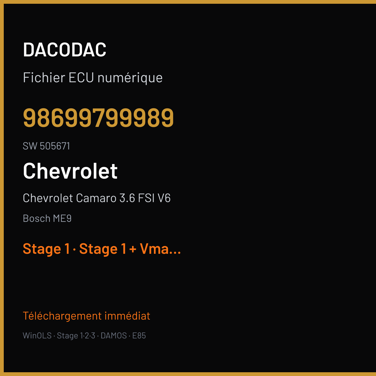 Chevrolet Camaro 3.6 FSI V6 (2011) — Bosch ME9 — 98699799989 · 505671 — Stage 1