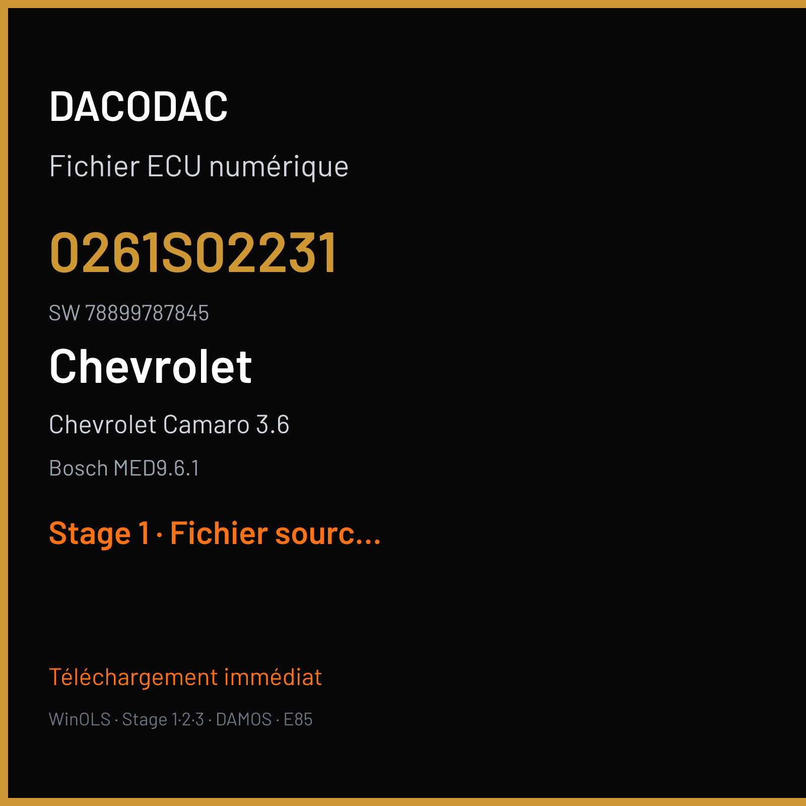 Chevrolet Camaro 3.6 — Bosch MED9.6.1 — 0261S02231 · 78899787845 · S33211 — Stage 1