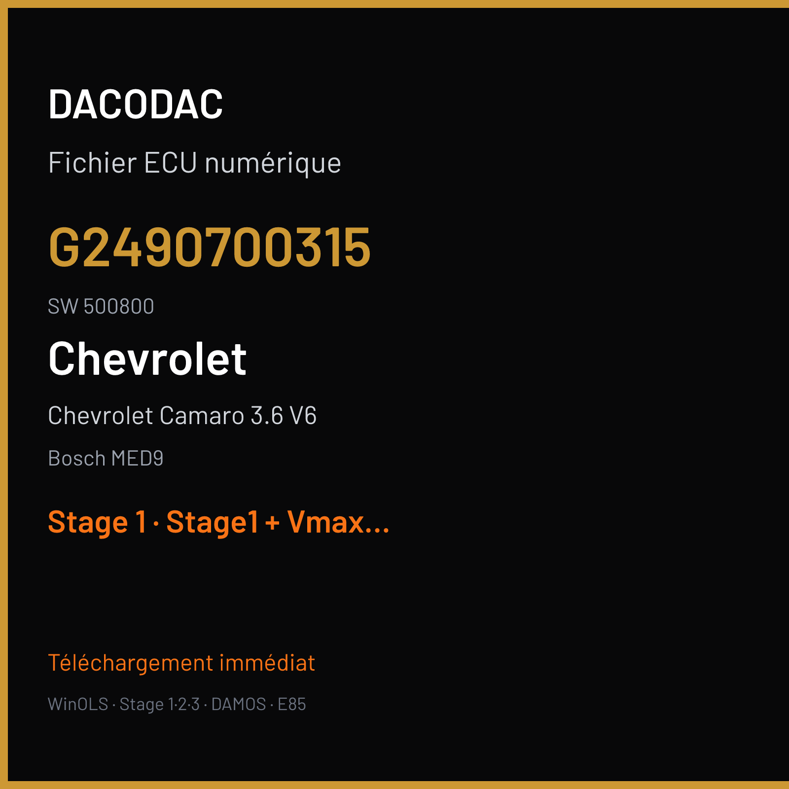 Chevrolet Camaro 3.6 V6 (2009) — Bosch MED9 — G2490700315 · 500800 — Stage 1