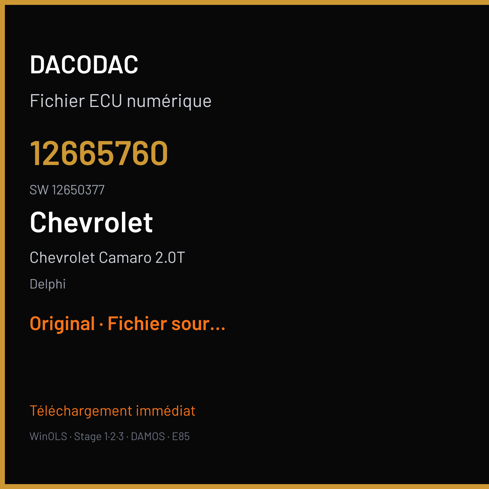 Chevrolet Camaro 2.0T 272 ch (2018) — Delphi — 12665760 · 12650377 · 12678961 E80 — Original