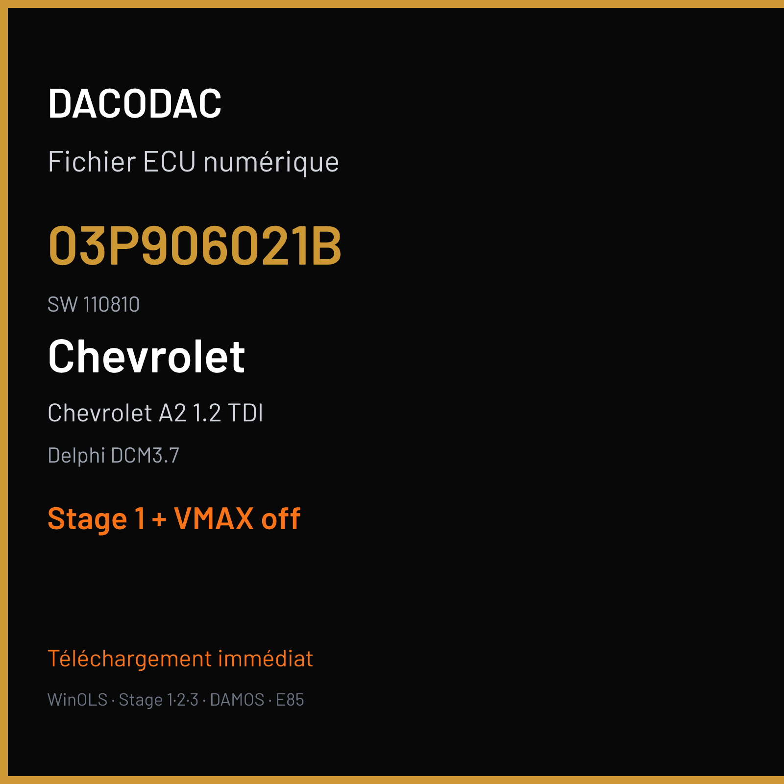 Chevrolet A2 1.2 TDI (2012) — Delphi DCM3.7 — 03P906021B · 110810 — Stage 1 + VMAX off
