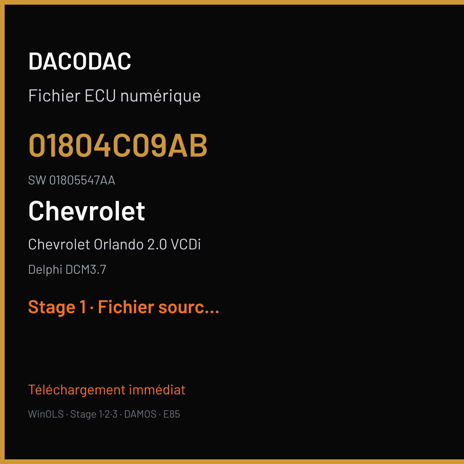 Chevrolet Orlando 2.0 VCDi (2013) — Delphi DCM3.7 — 01804C09AB · 01805547AA — Stage 1