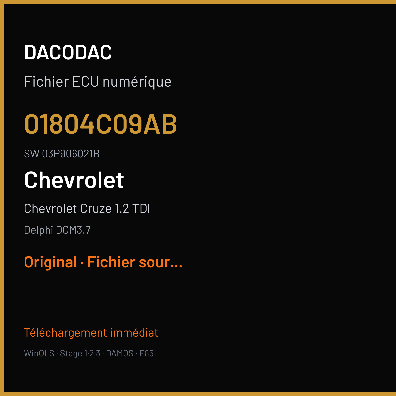 Chevrolet Cruze 1.2 TDI 75 ch — Delphi DCM3.7 — 01804C09AB · 03P906021B · 01804F3CAA — Original