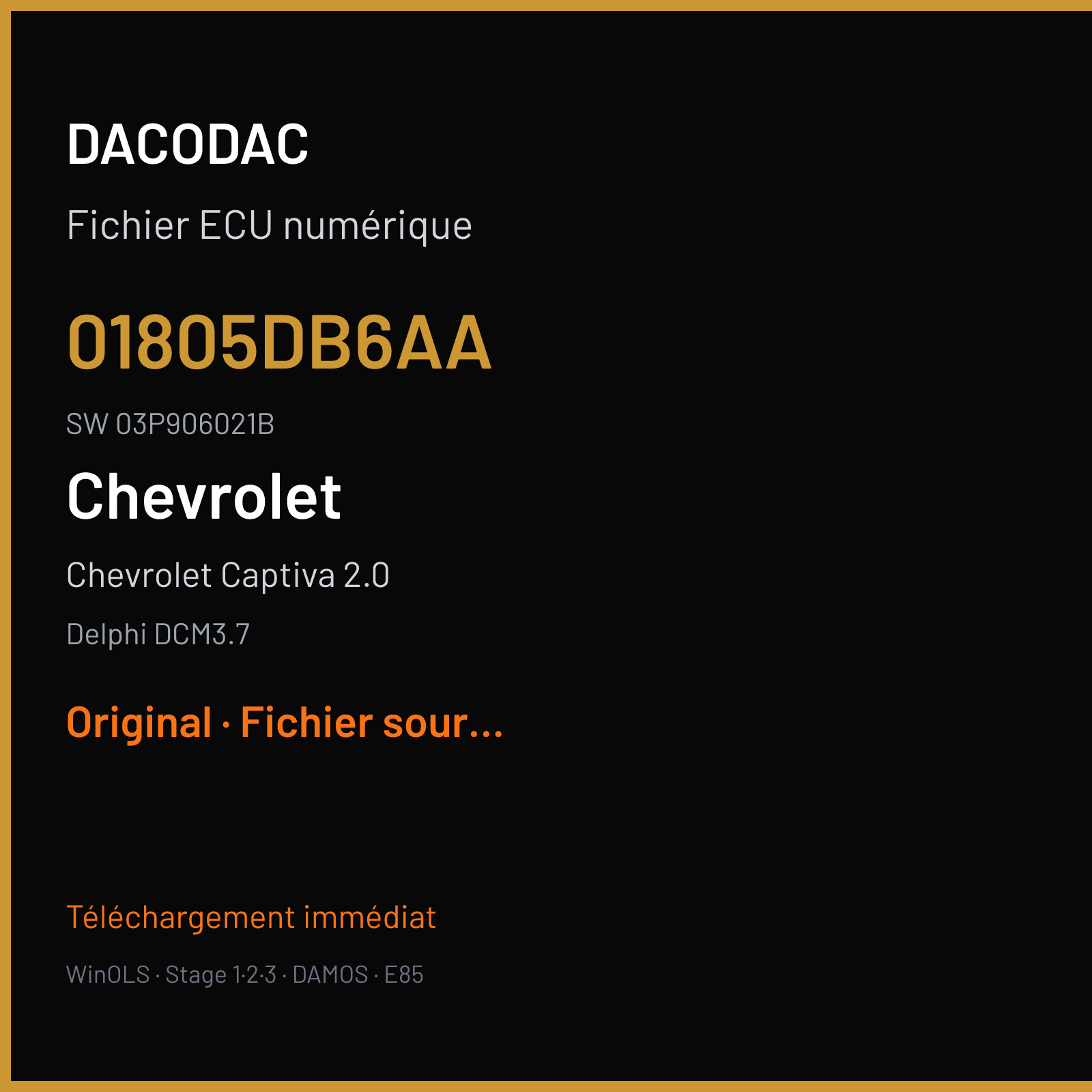 Chevrolet Captiva 2.0 163 ch (2013) — Delphi DCM3.7 — 01805DB6AA · 03P906021B · DCM3.7-B1E-UGD83N-Z20H-C140S-12TH-A2-G-M120806 — Original