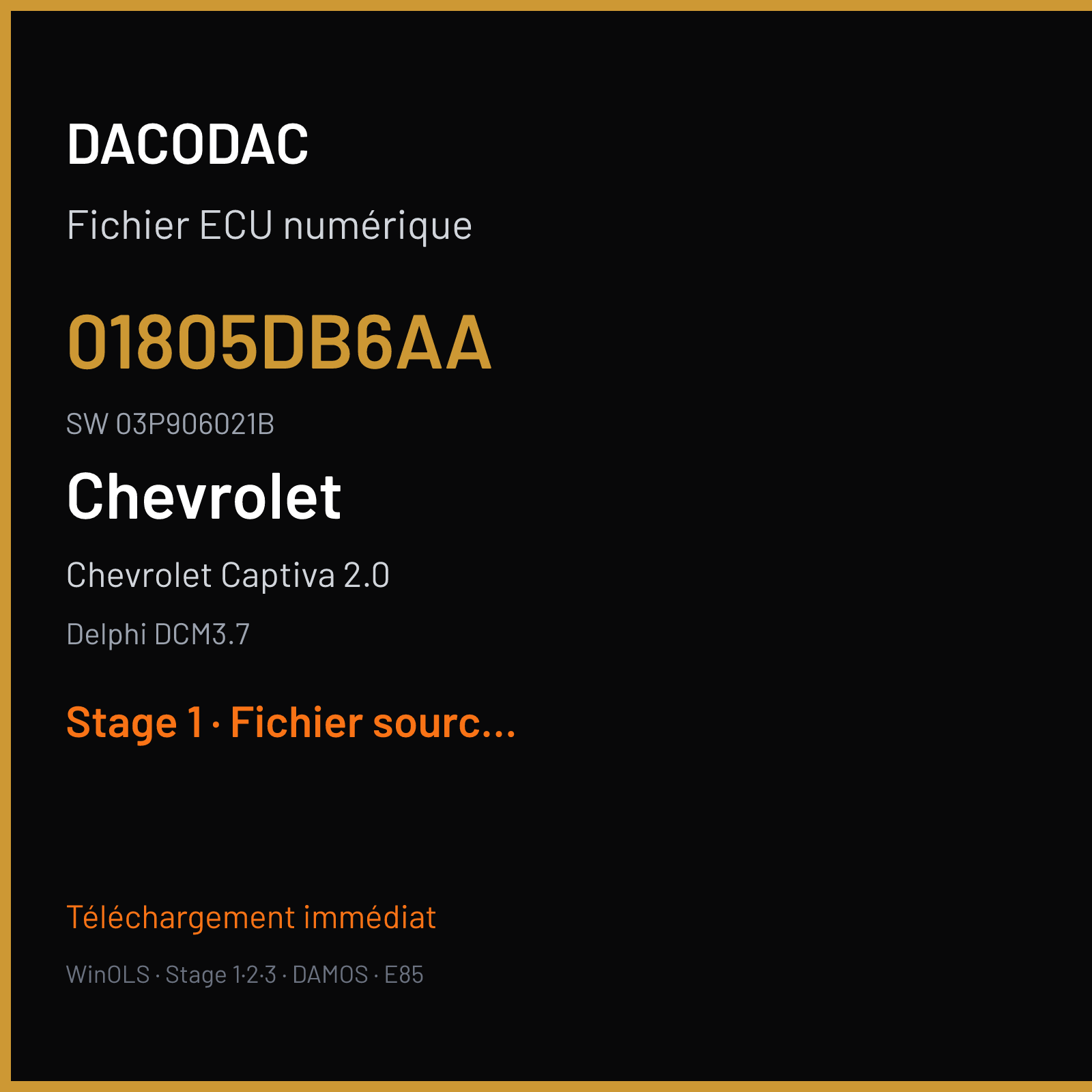 Chevrolet Captiva 2.0 163 ch (2013) — Delphi DCM3.7 — 01805DB6AA · 03P906021B · DCM3.7-B1E-UGD83N-Z20H-C140S-12TH-A2-G-M120806 — Stage 1