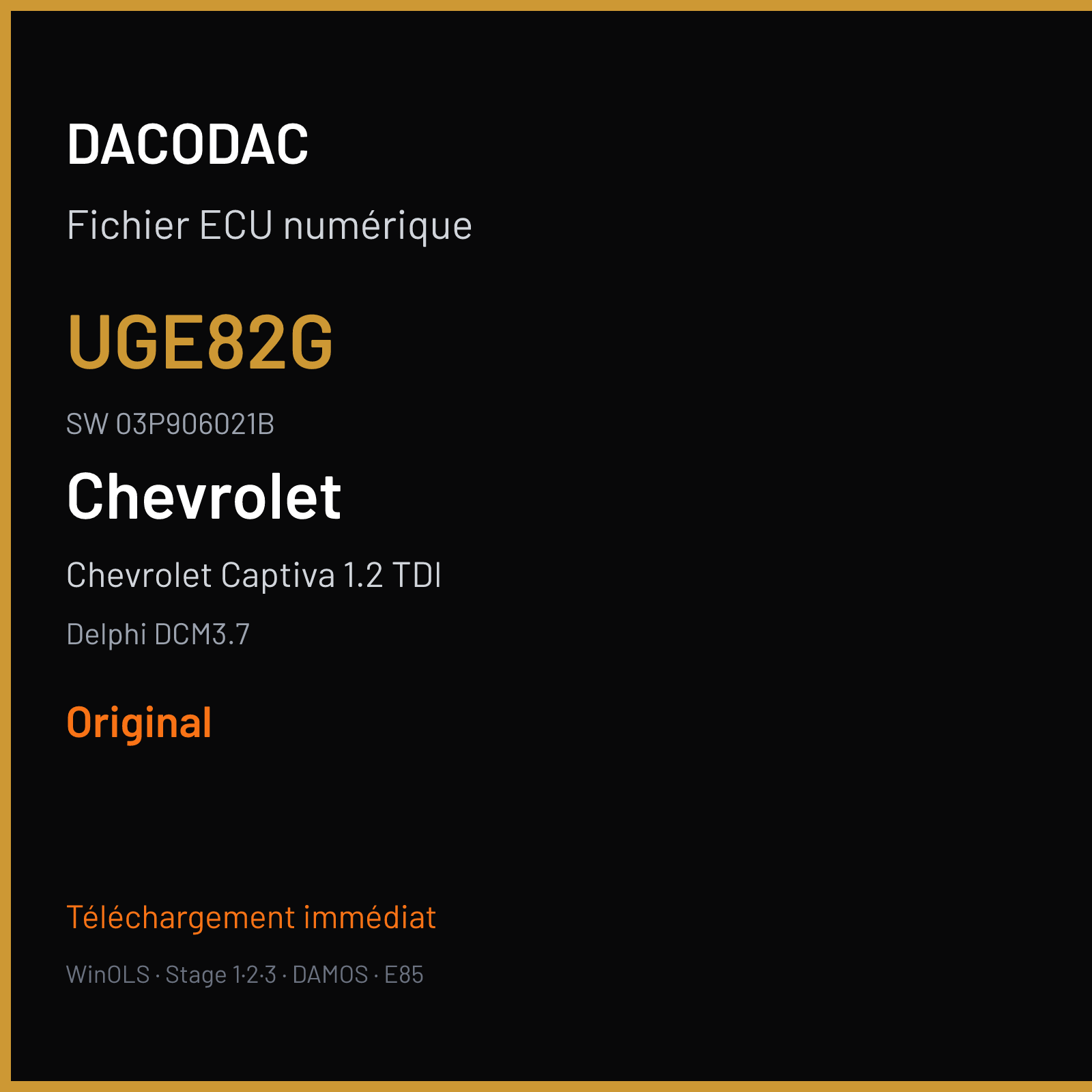 Chevrolet Captiva 1.2 TDI 75 ch (2012) — Delphi DCM3.7 — UGE82G · 03P906021B · DCM3.7-B1E-UGE82G-Z22-C140-A4-132-N-DE-P-A-110905 — Original
