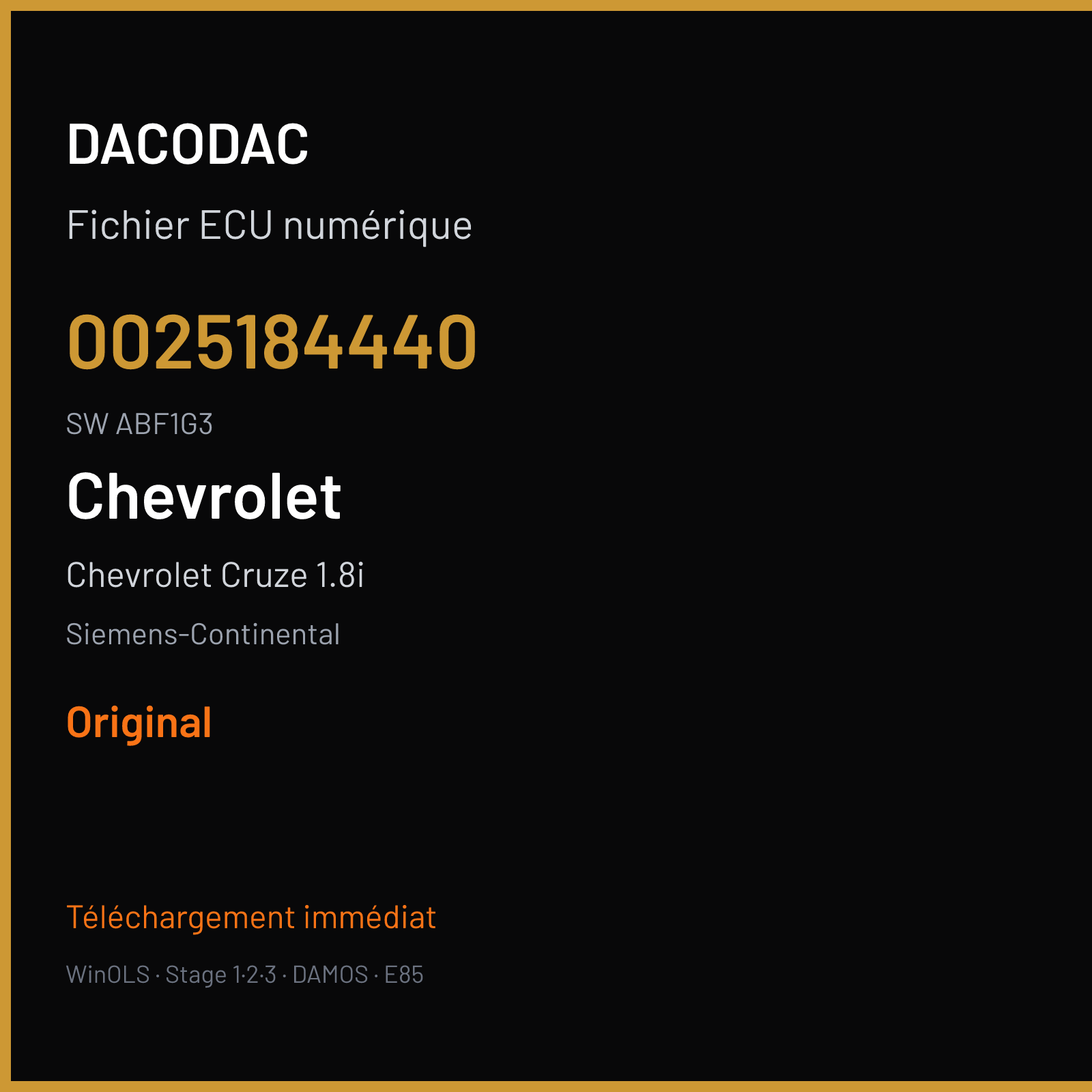 Chevrolet Cruze 1.8i 140 ch (2011) — Siemens-Continental — 0025184440 · ABF1G3 · J8EE30M3.DR O9500E3000000 Undefined — Original