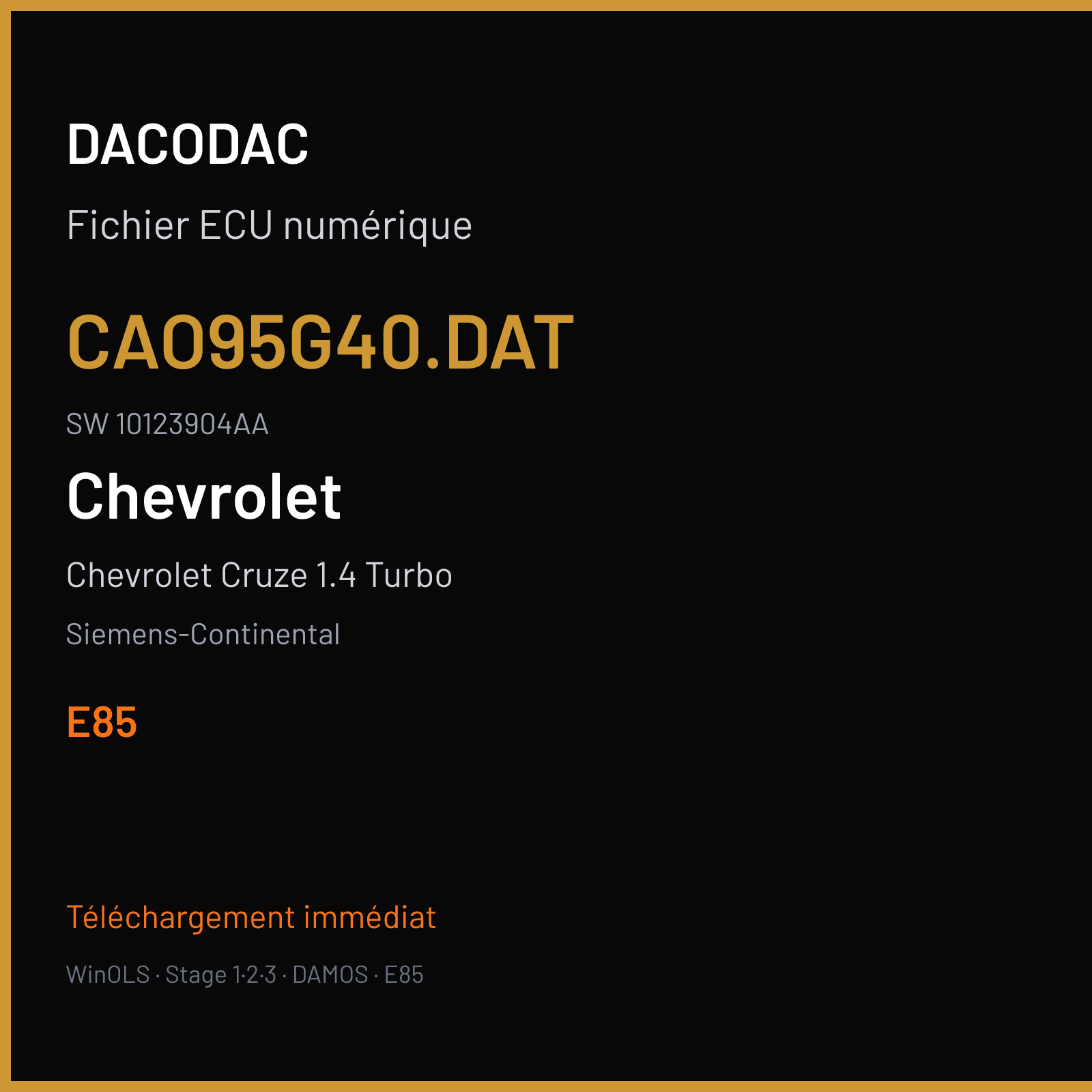 Chevrolet Cruze 1.4 Turbo — Siemens-Continental — CAO95G40.DAT · 10123904AA · O9500G4000000 — E85