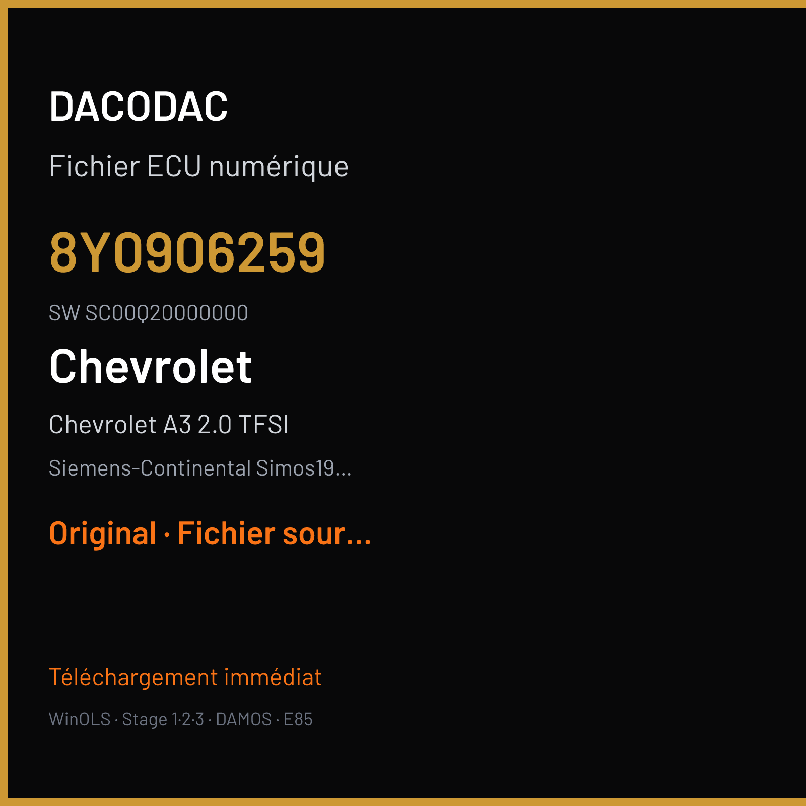 Chevrolet A3 2.0 TFSI (2020) — Siemens-Continental Simos19.3 — 8Y0906259 · SC00Q20000000 — Original