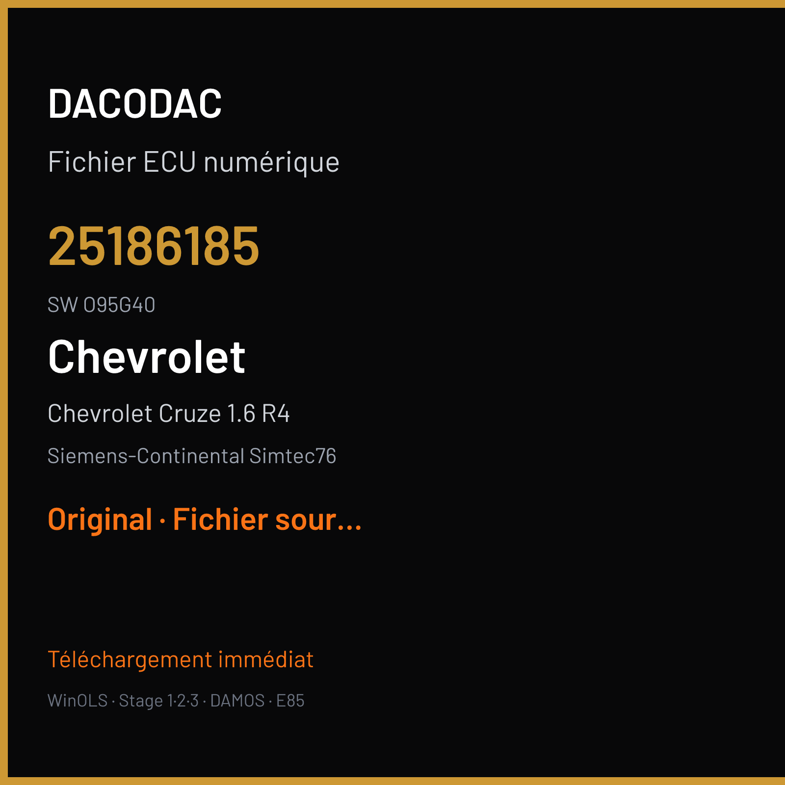 Chevrolet Cruze 1.6 R4 (2011) — Siemens-Continental Simtec76 — 25186185 · O95G40 — Original