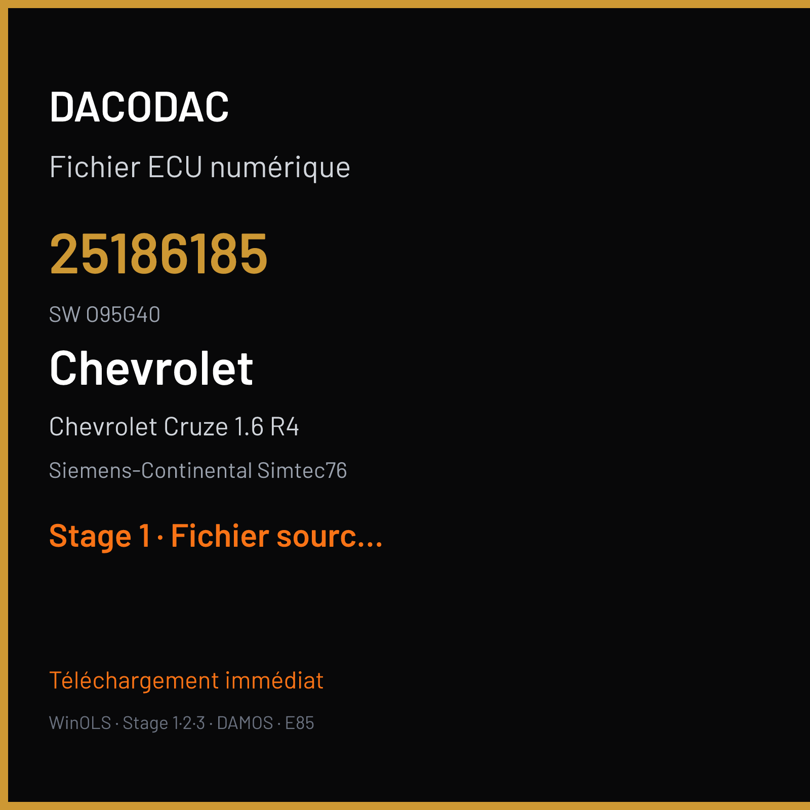 Chevrolet Cruze 1.6 R4 (2011) — Siemens-Continental Simtec76 — 25186185 · O95G40 — Stage 1