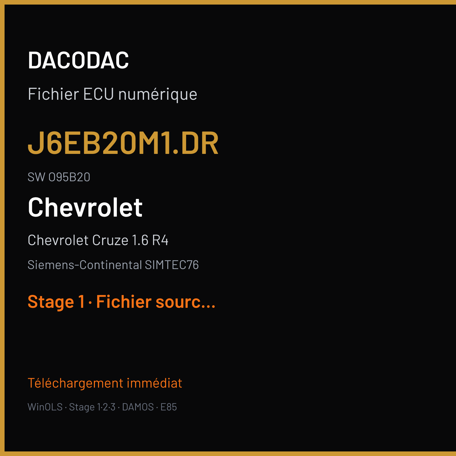 Chevrolet Cruze 1.6 R4 (2010) — Siemens-Continental SIMTEC76 — J6EB20M1.DR · O95B20 — Stage 1