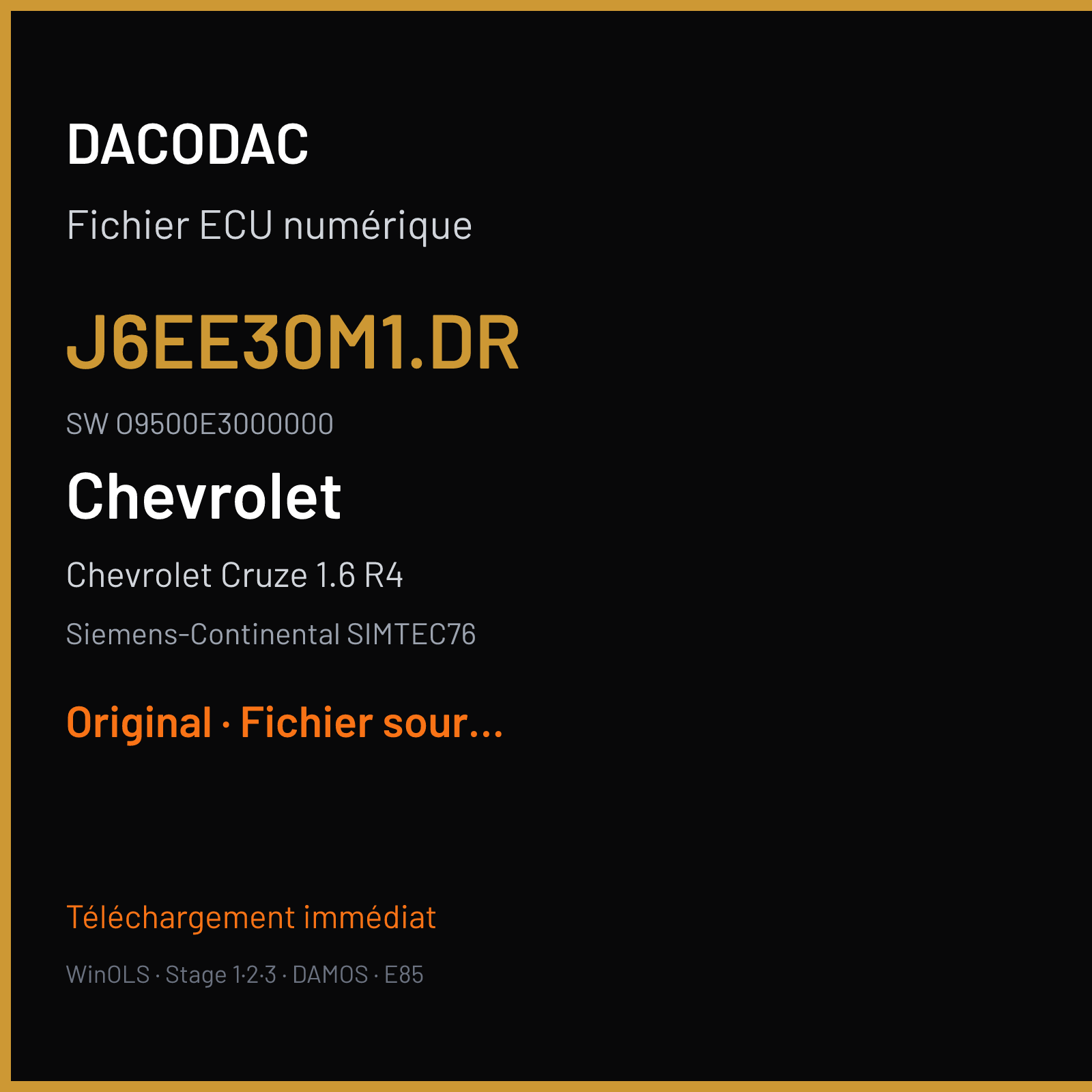 Chevrolet Cruze 1.6 R4 (2011) — Siemens-Continental SIMTEC76 — J6EE30M1.DR · O9500E3000000 — Original