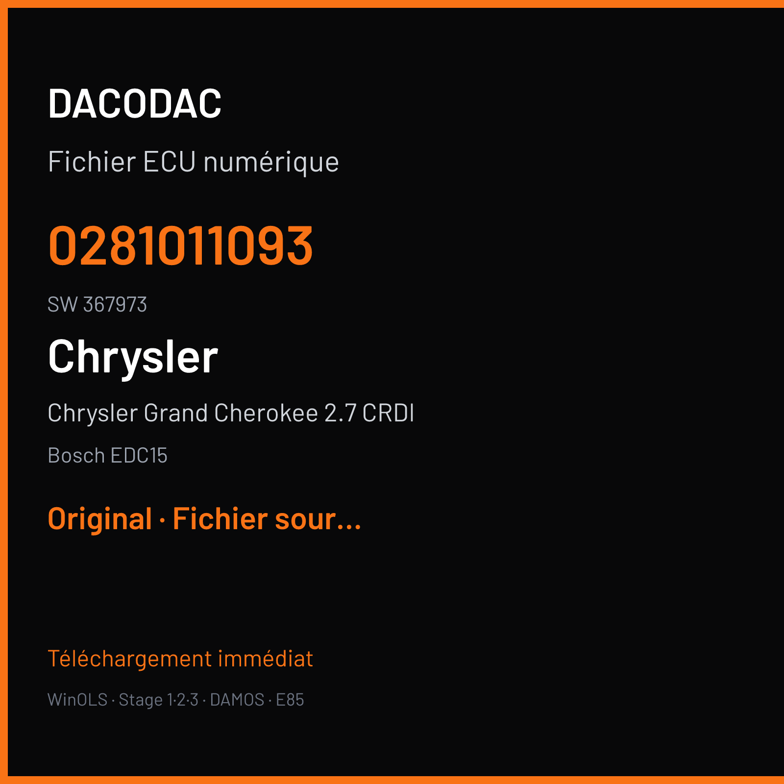 Chrysler Grand Cherokee 2.7 CRDI (2003) — Bosch EDC15 — 0281011093 · 367973 — Original