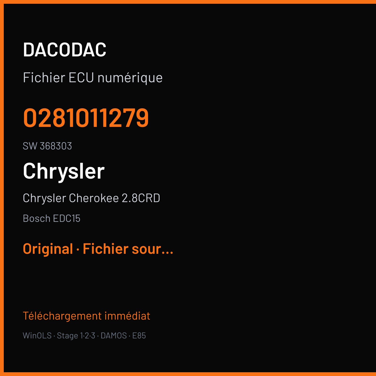 Chrysler Cherokee 2.8CRD (2003) — Bosch EDC15 — 0281011279 · 368303 — Original