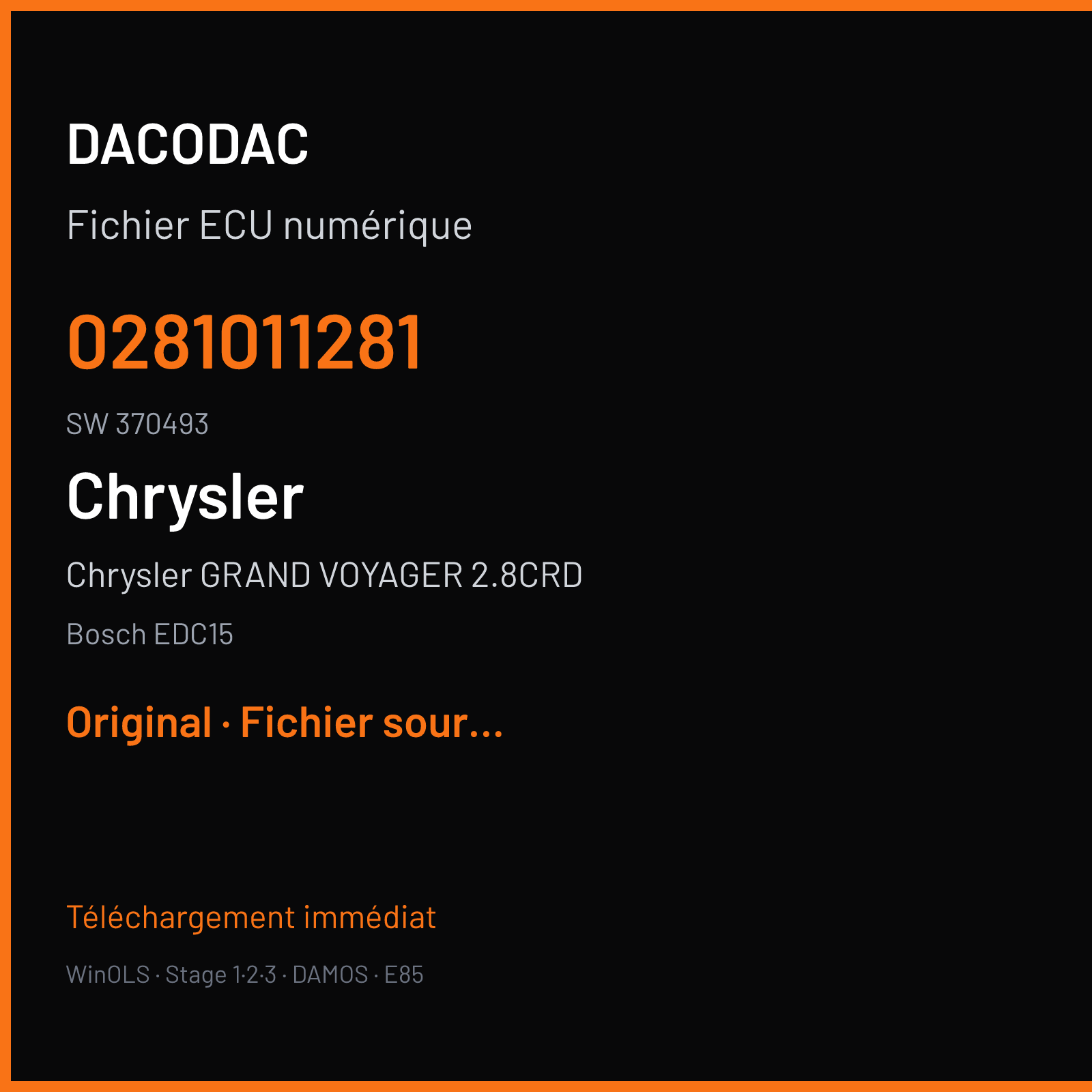 Chrysler GRAND VOYAGER 2.8CRD (2004) — Bosch EDC15 — 0281011281 · 370493 — Original