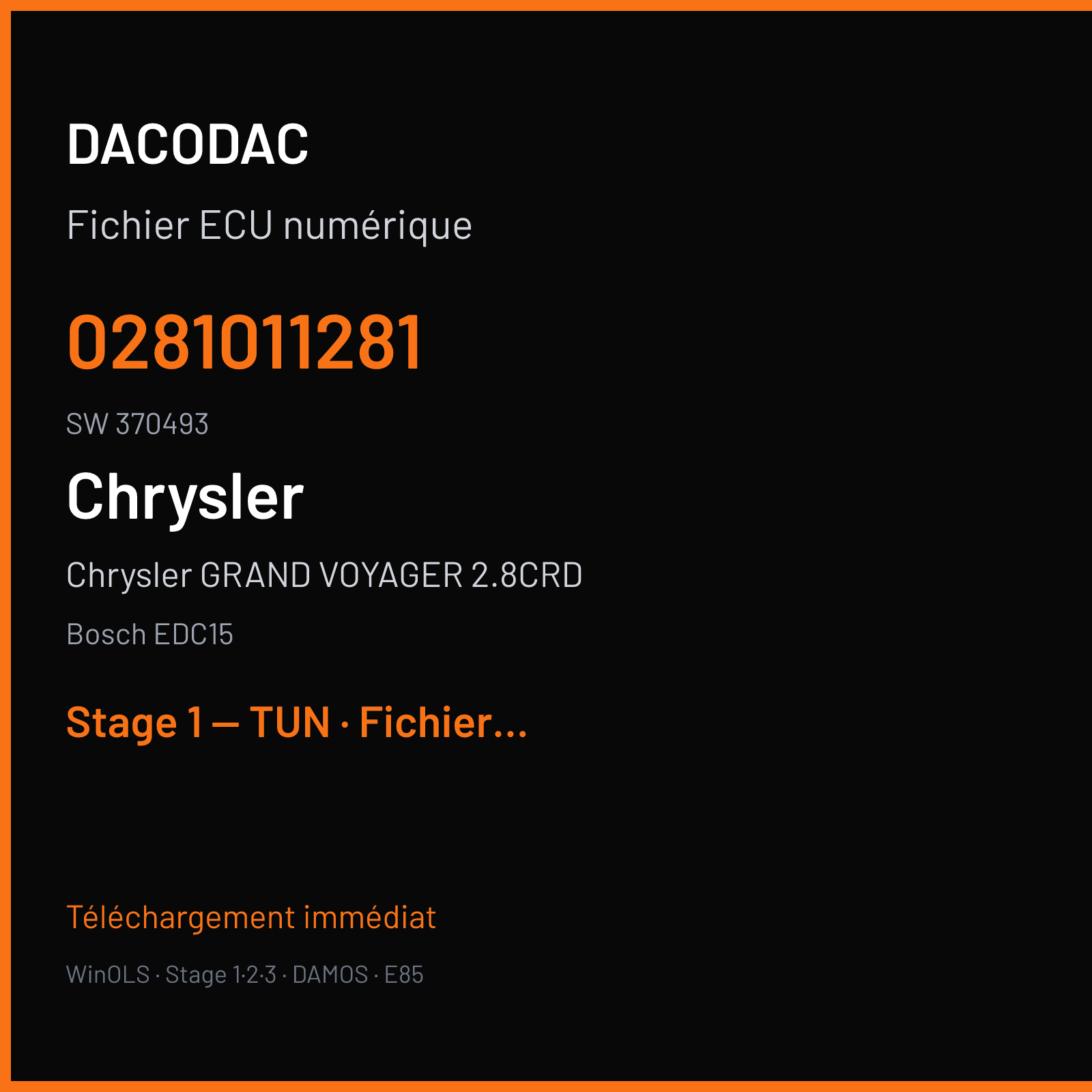 Chrysler GRAND VOYAGER 2.8CRD (2004) — Bosch EDC15 — 0281011281 · 370493 — Stage 1 — TUN