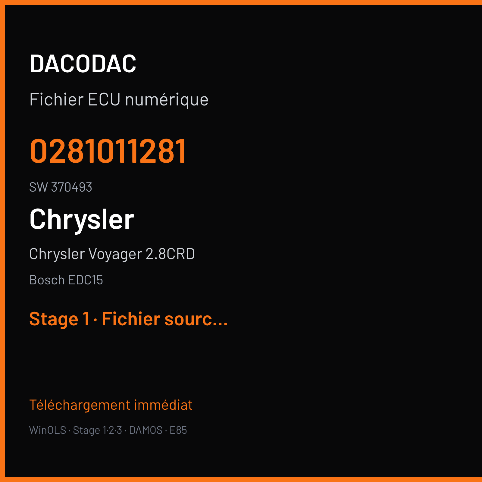 Chrysler Voyager 2.8CRD — Bosch EDC15 — 0281011281 · 370493 — Stage 1