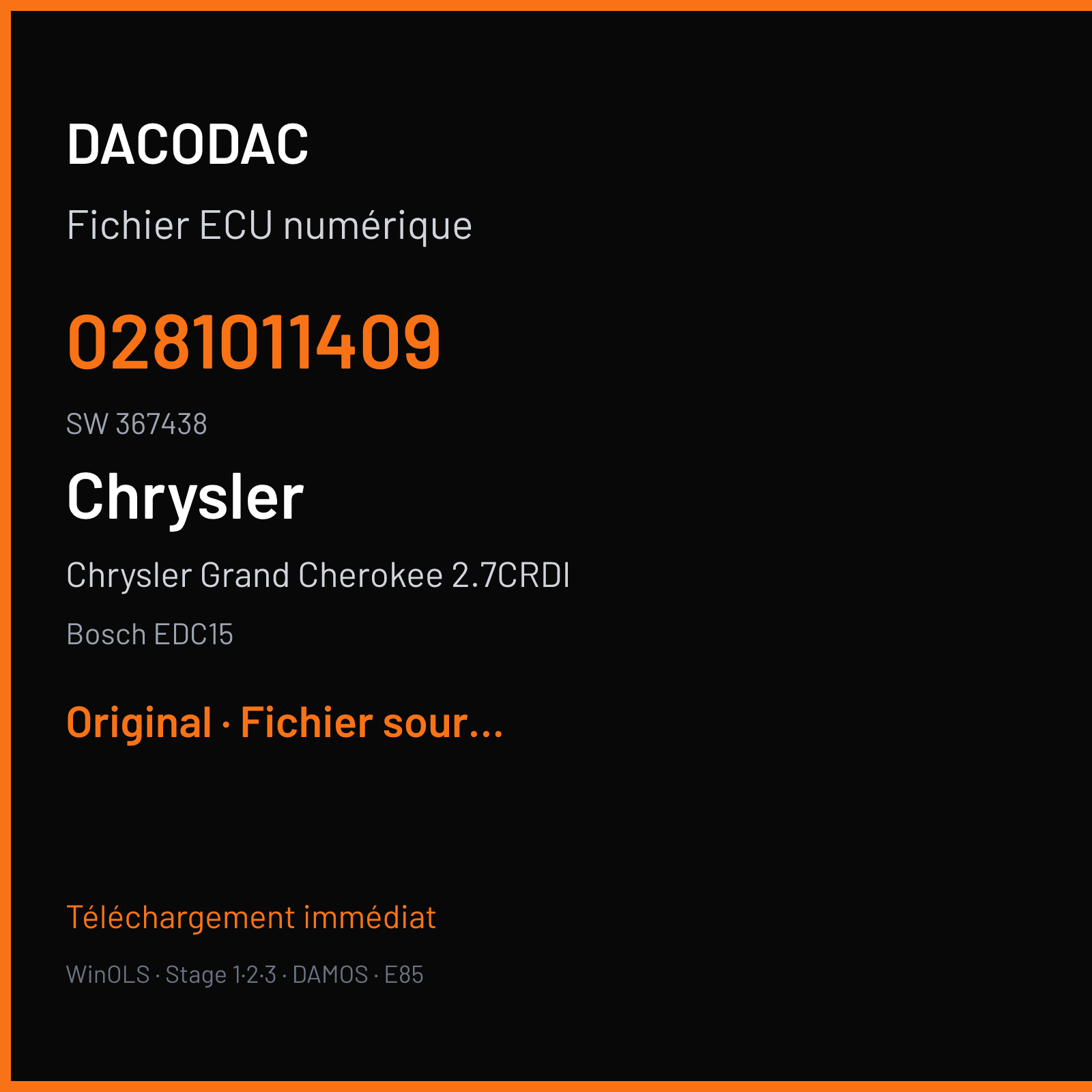 Chrysler Grand Cherokee 2.7CRDI (2003) — Bosch EDC15 — 0281011409 · 367438 — Original