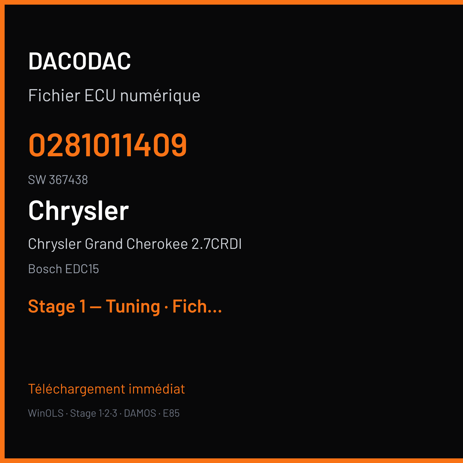 Chrysler Grand Cherokee 2.7CRDI (2003) — Bosch EDC15 — 0281011409 · 367438 — Stage 1 — Tuning