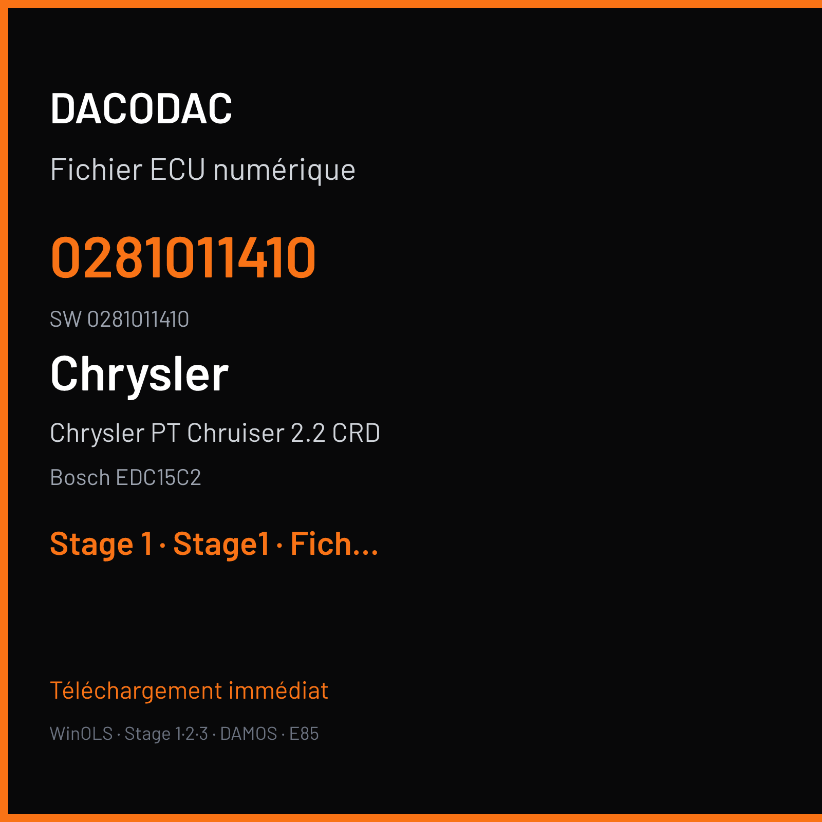 Chrysler PT Chruiser 2.2 CRD 121 ch (2001) — Bosch EDC15C2 — 0281011410 · 0281011410 · 1037367974 — Stage 1