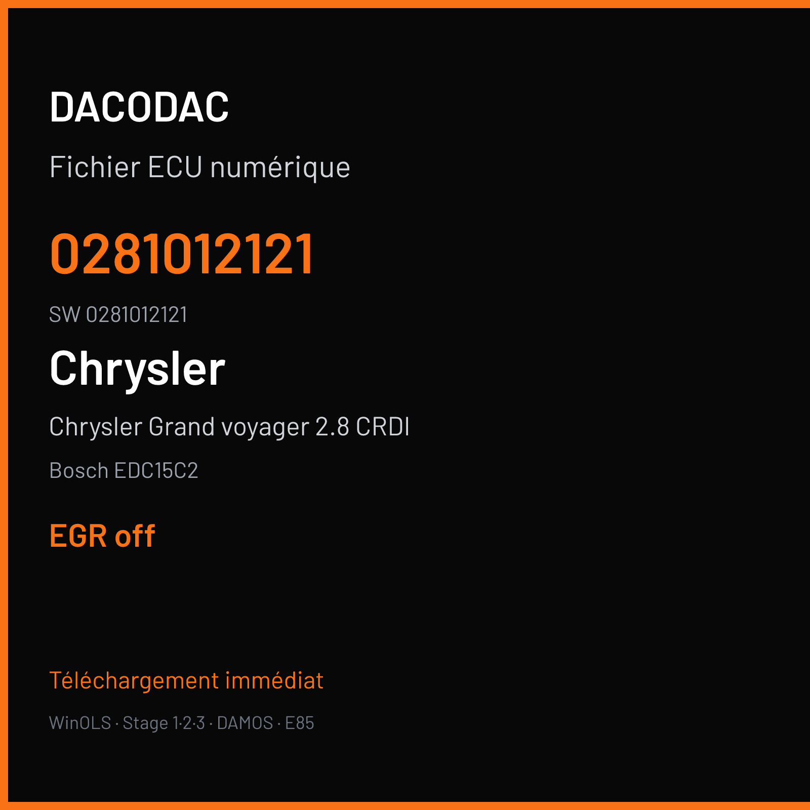 Chrysler Grand voyager 2.8 CRDI 150 ch (2004) — Bosch EDC15C2 — 0281012121 · 0281012121 · 379993 — EGR off