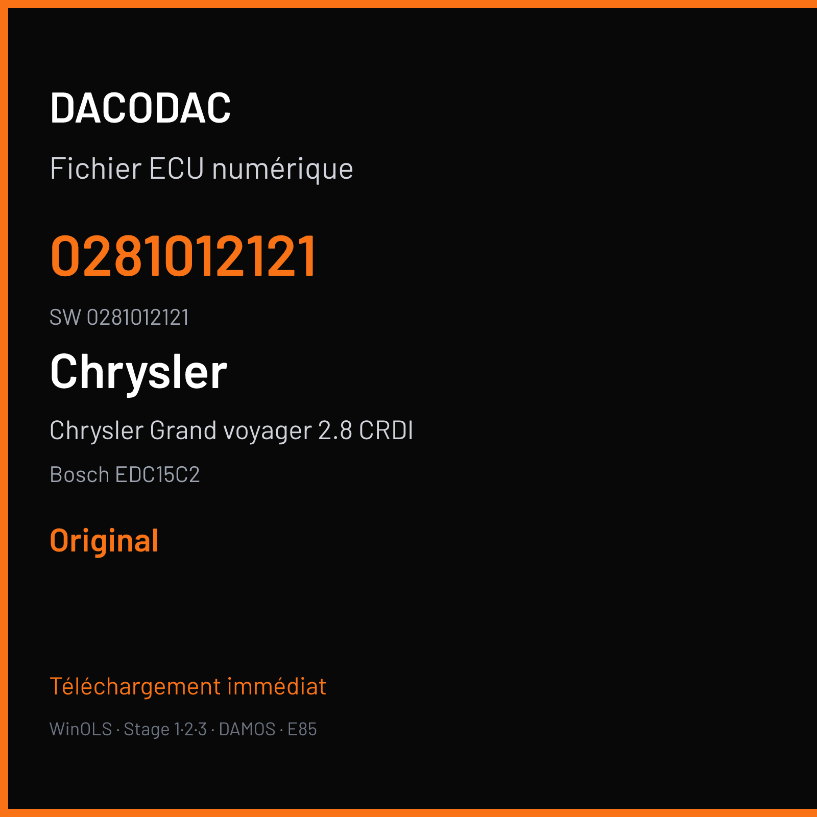 Chrysler Grand voyager 2.8 CRDI 150 ch (2004) — Bosch EDC15C2 — 0281012121 · 0281012121 · 379993 — Original