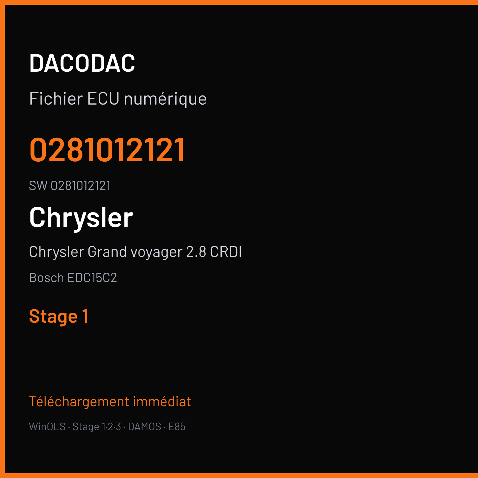Chrysler Grand voyager 2.8 CRDI 150 ch (2004) — Bosch EDC15C2 — 0281012121 · 0281012121 · 379993 — Stage 1