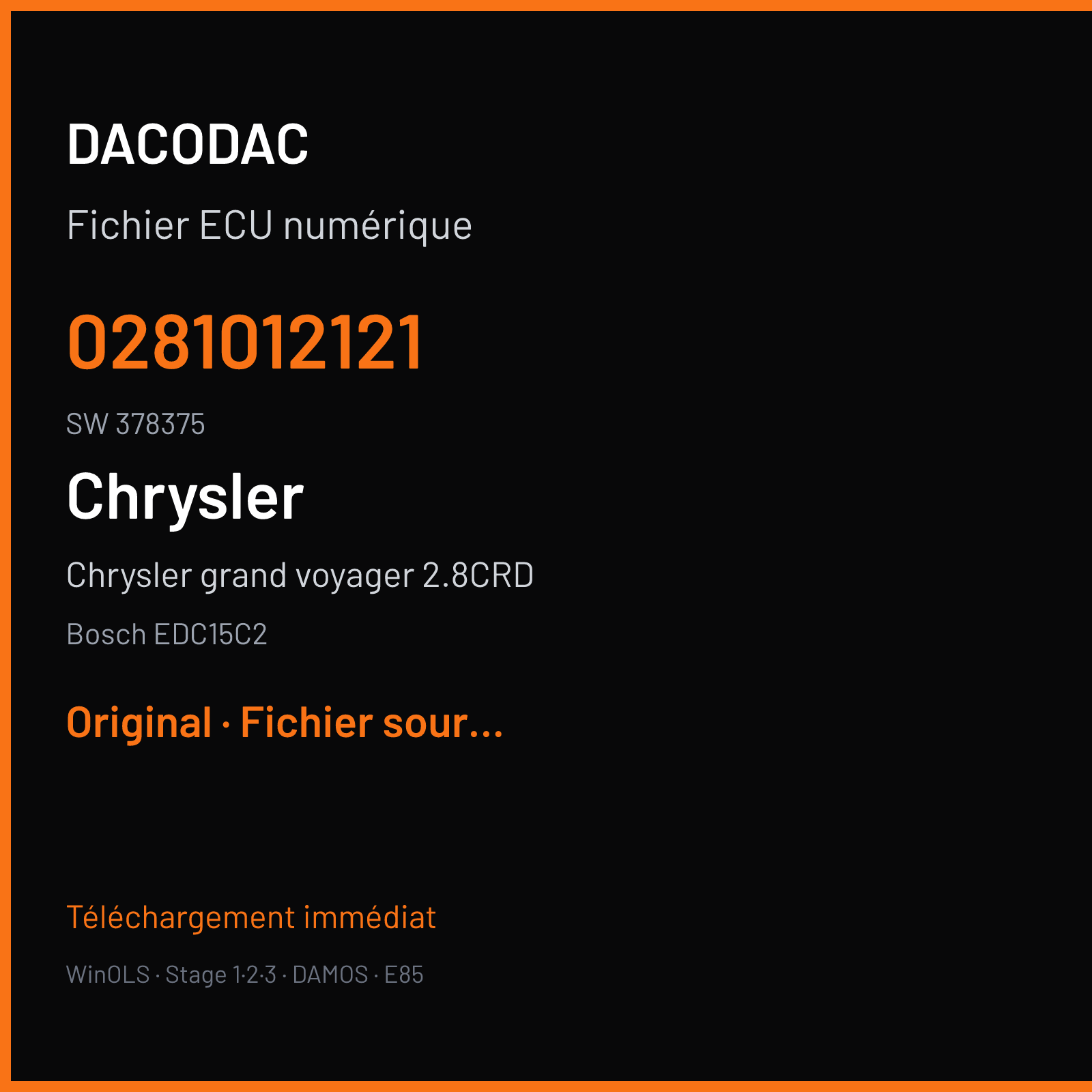 Chrysler grand voyager 2.8CRD (2006) — Bosch EDC15C2 — 0281012121 · 378375 — Original