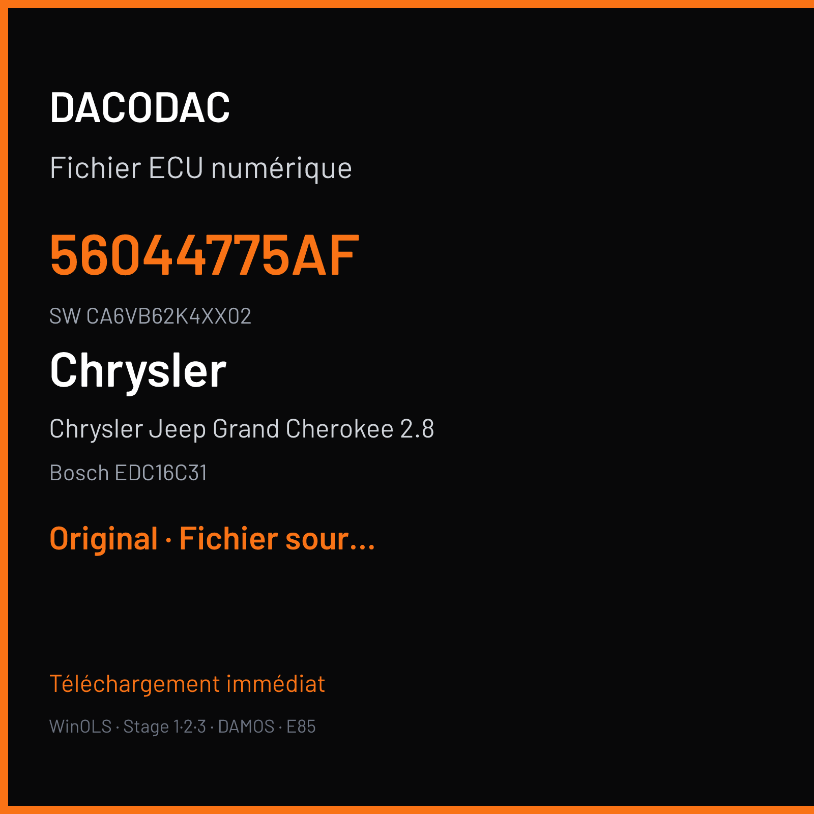 Chrysler Jeep Grand Cherokee 2.8 163 ch (2006) — Bosch EDC16C31 — 56044775AF · CA6VB62K4XX02 · 377524 — Original