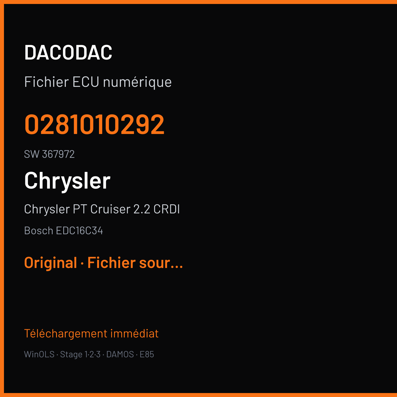 Chrysler PT Cruiser 2.2 CRDI (2002) — Bosch EDC16C34 — 0281010292 · 367972 — Original