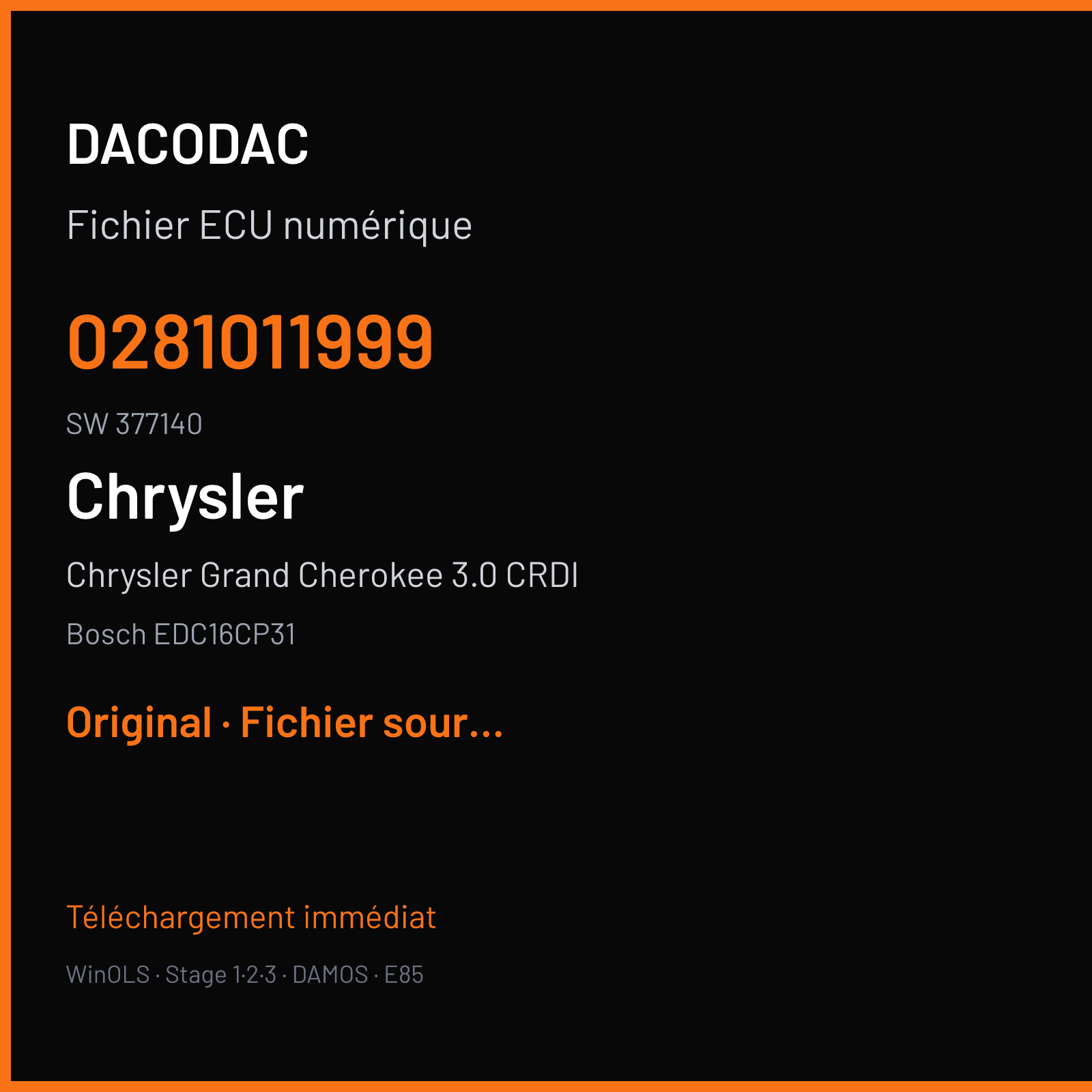 Chrysler Grand Cherokee 3.0 CRDI (2008) — Bosch EDC16CP31 — 0281011999 · 377140 — Original