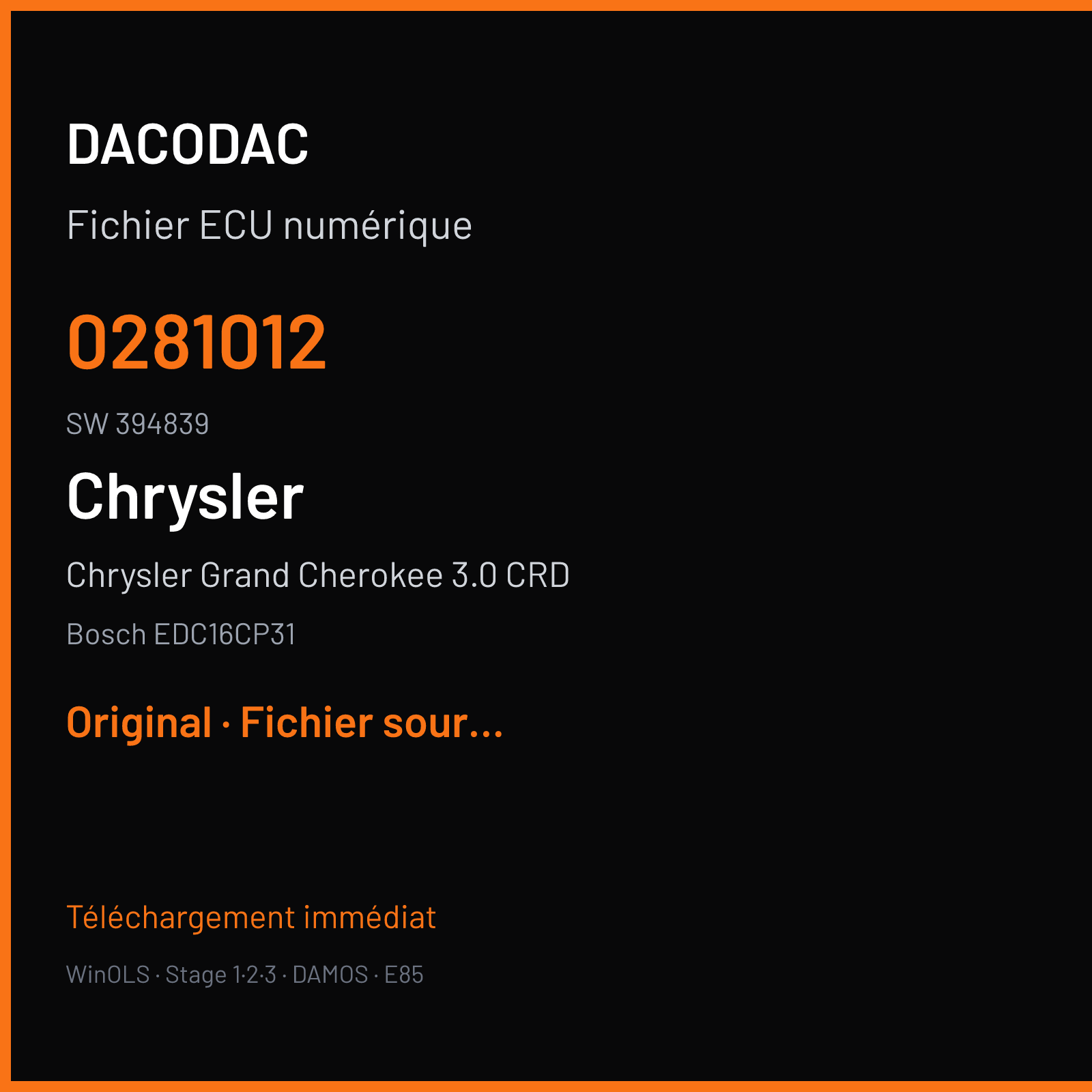 Chrysler Grand Cherokee 3.0 CRD (2002) — Bosch EDC16CP31 — 0281012 · 394839 — Original