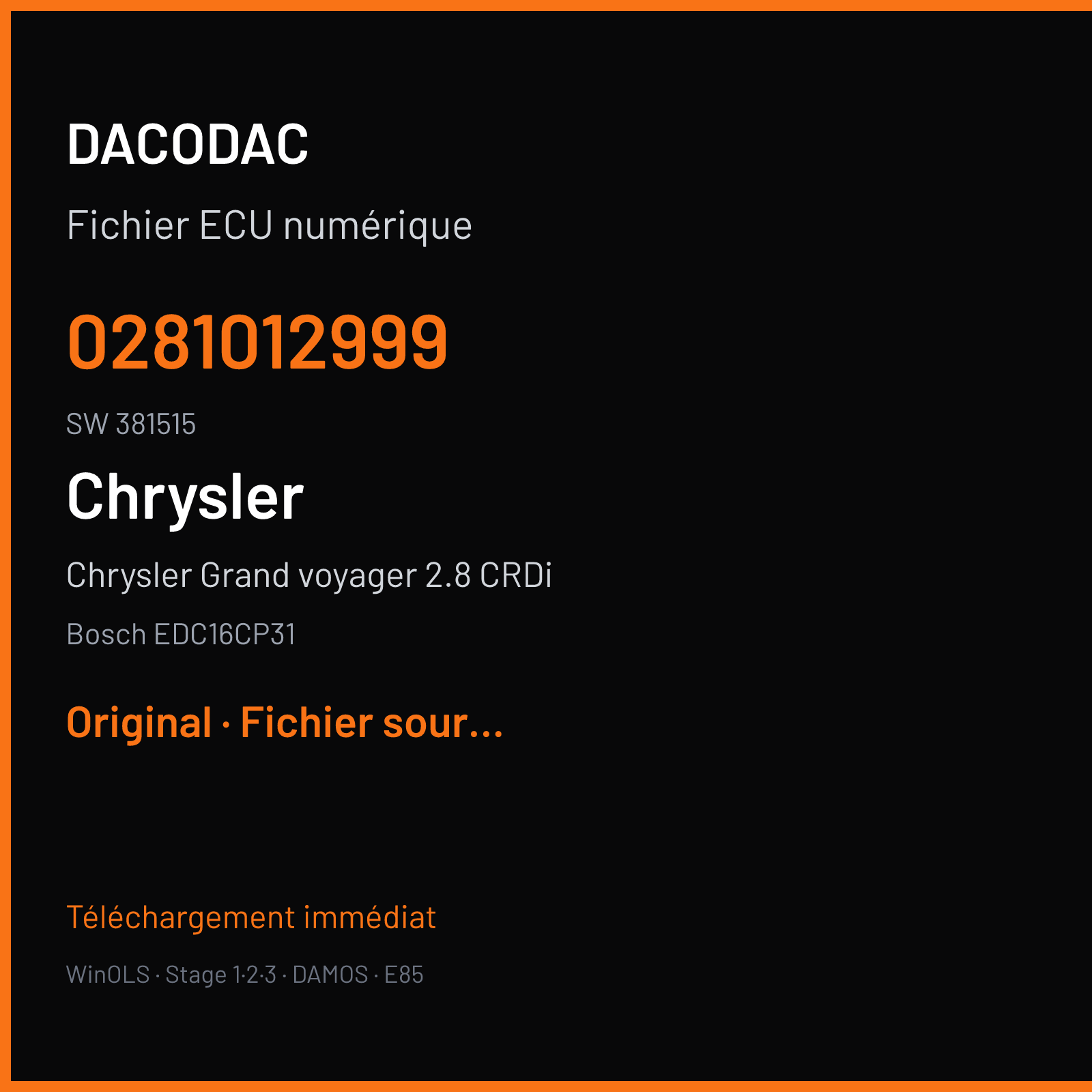 Chrysler Grand voyager 2.8 CRDi (2005) — Bosch EDC16CP31 — 0281012999 · 381515 — Original