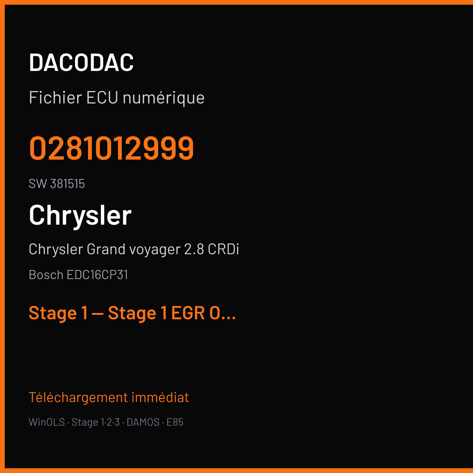 Chrysler Grand voyager 2.8 CRDi (2005) — Bosch EDC16CP31 — 0281012999 · 381515 — Stage 1 — Stage 1 EGR OFF