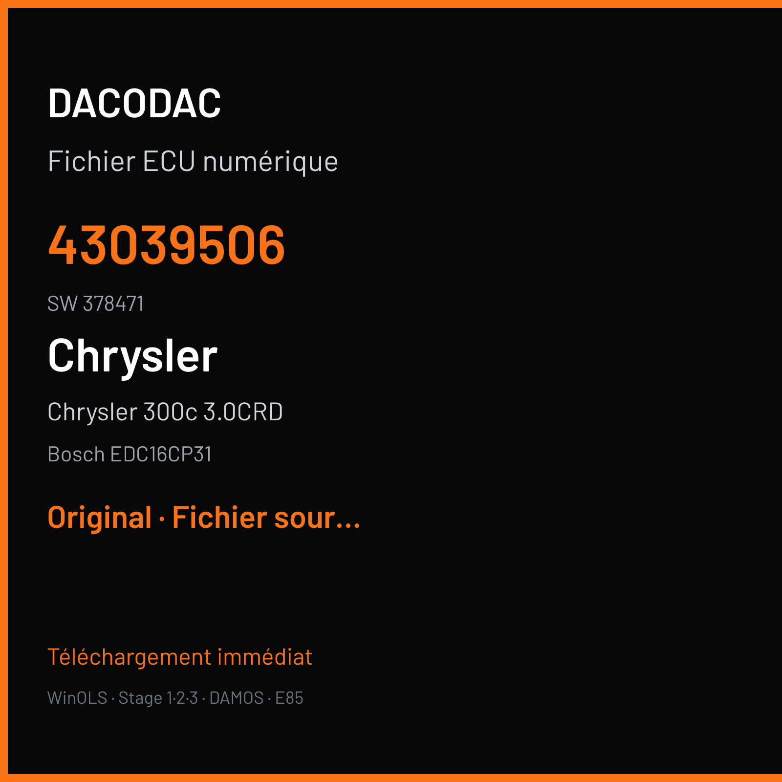 Chrysler 300c 3.0CRD (2006) — Bosch EDC16CP31 — 43039506 · 378471 — Original