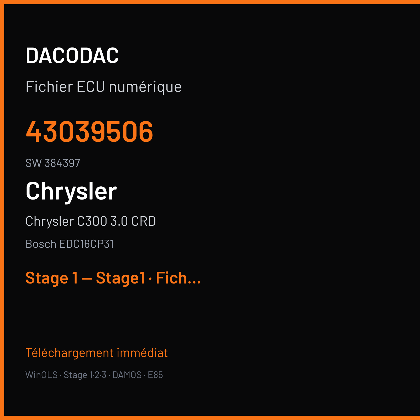 Chrysler C300 3.0 CRD (2006) — Bosch EDC16CP31 — 43039506 · 384397 — Stage 1 — Stage1
