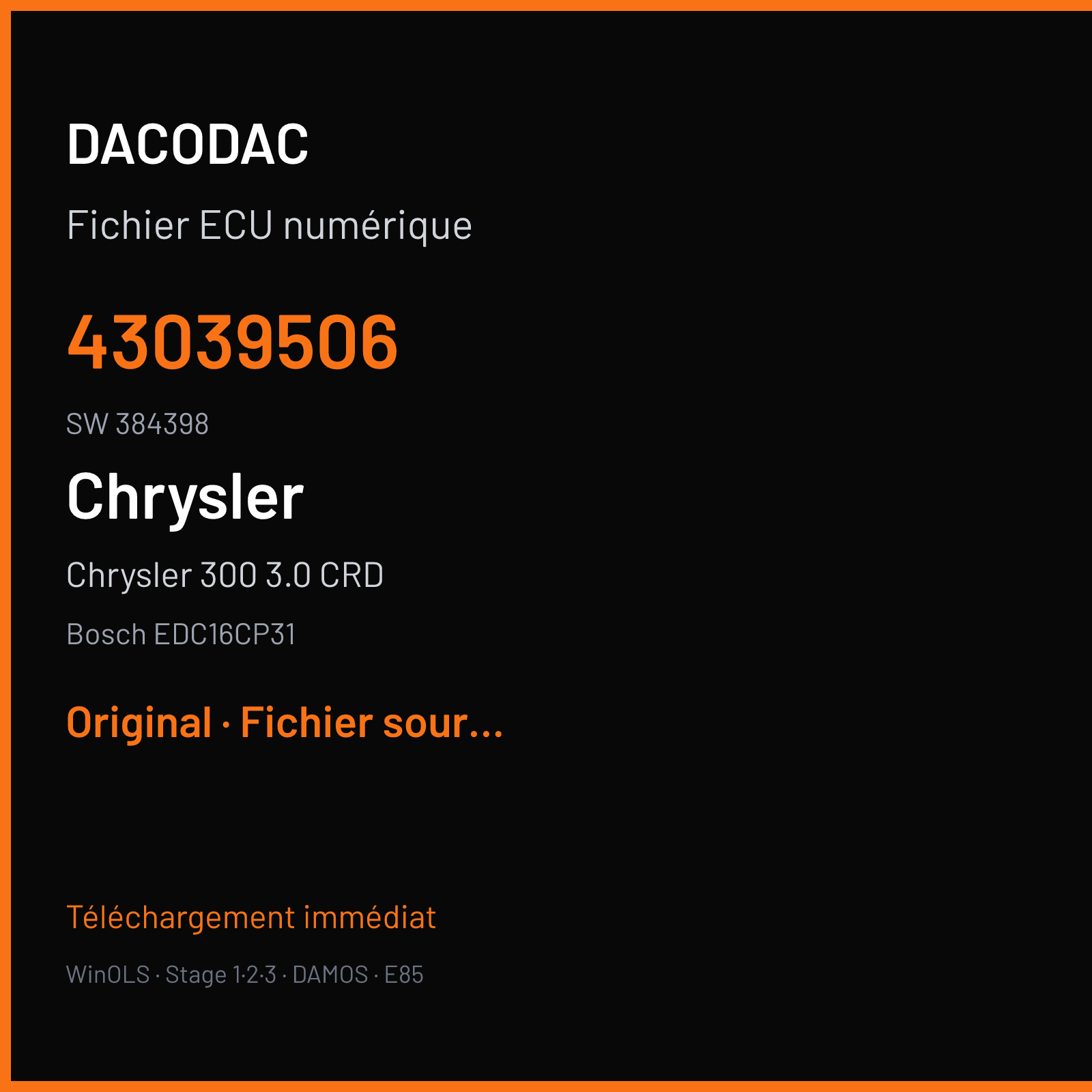 Chrysler 300 3.0 CRD (2007) — Bosch EDC16CP31 — 43039506 · 384398 — Original