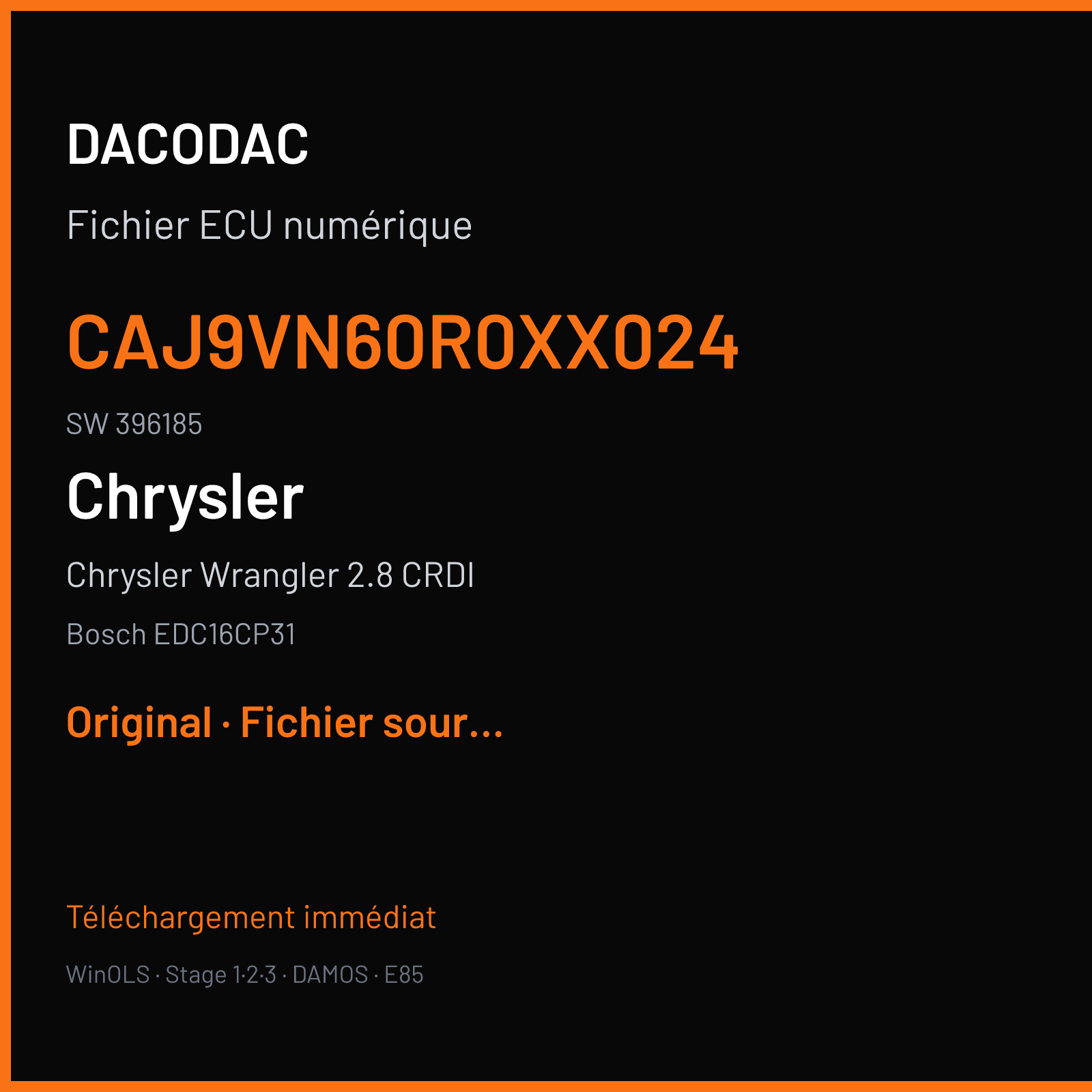 Chrysler Wrangler 2.8 CRDI (2009) — Bosch EDC16CP31 — CAJ9VN60R0XX024 · 396185 — Original