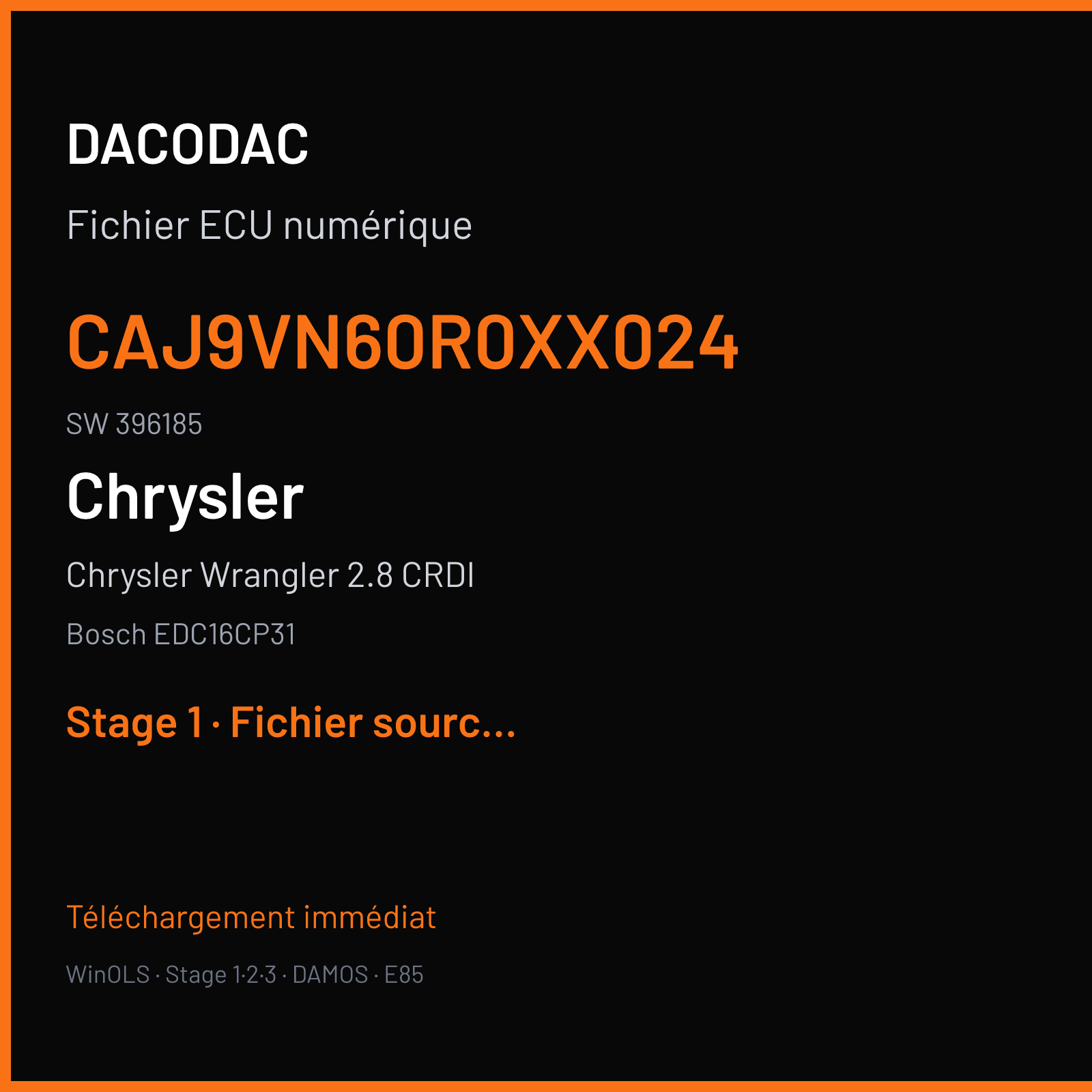 Chrysler Wrangler 2.8 CRDI (2009) — Bosch EDC16CP31 — CAJ9VN60R0XX024 · 396185 — Stage 1