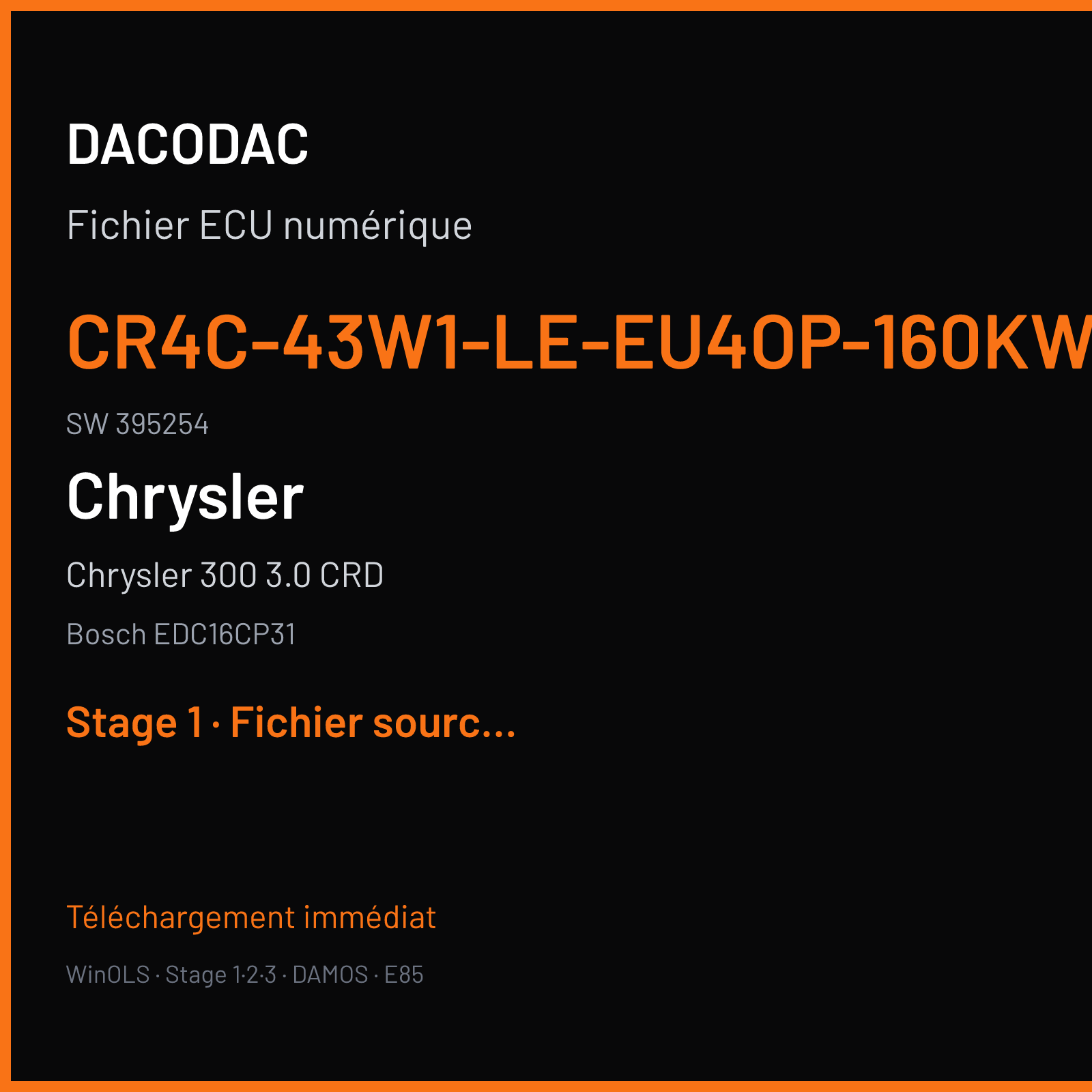 Chrysler 300 3.0 CRD (2007) — Bosch EDC16CP31 — CR4C-43W1-LE-EU4OP-160kW-V2-0508x073 · 395254 — Stage 1